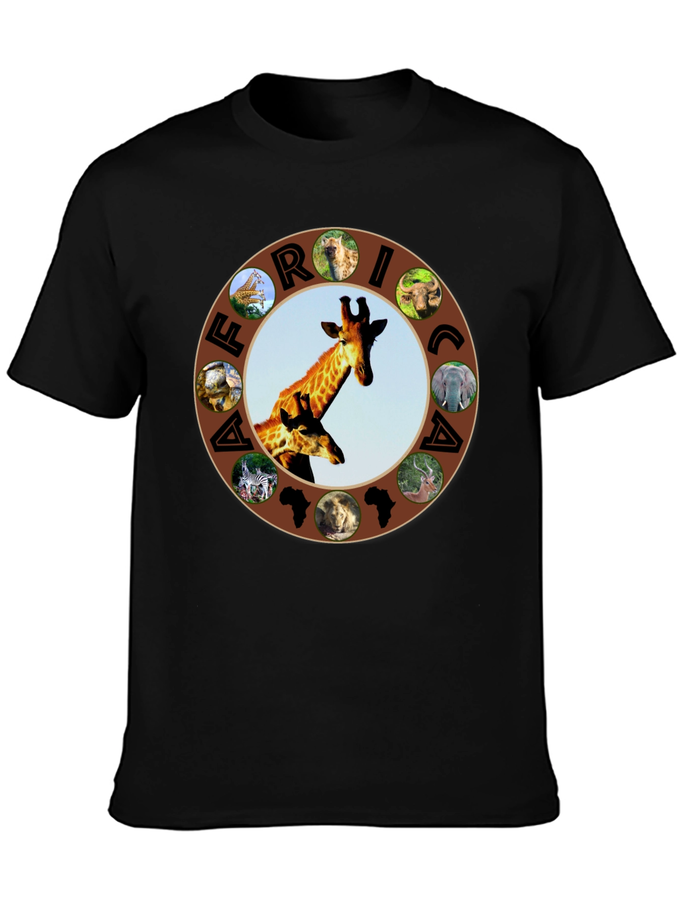 Africa Animals Graphic Tee - Black Crew Neck T-Shirt