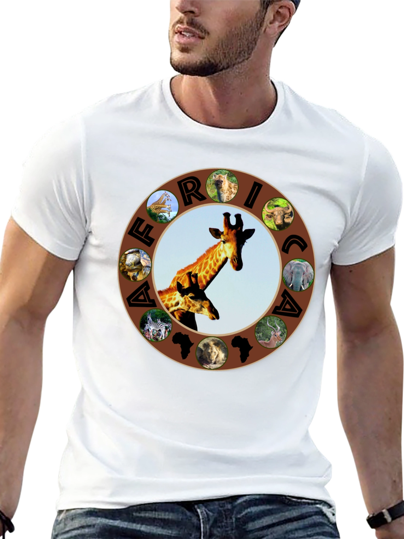 Africa Animals Graphic Tee - Black Crew Neck T-Shirt
