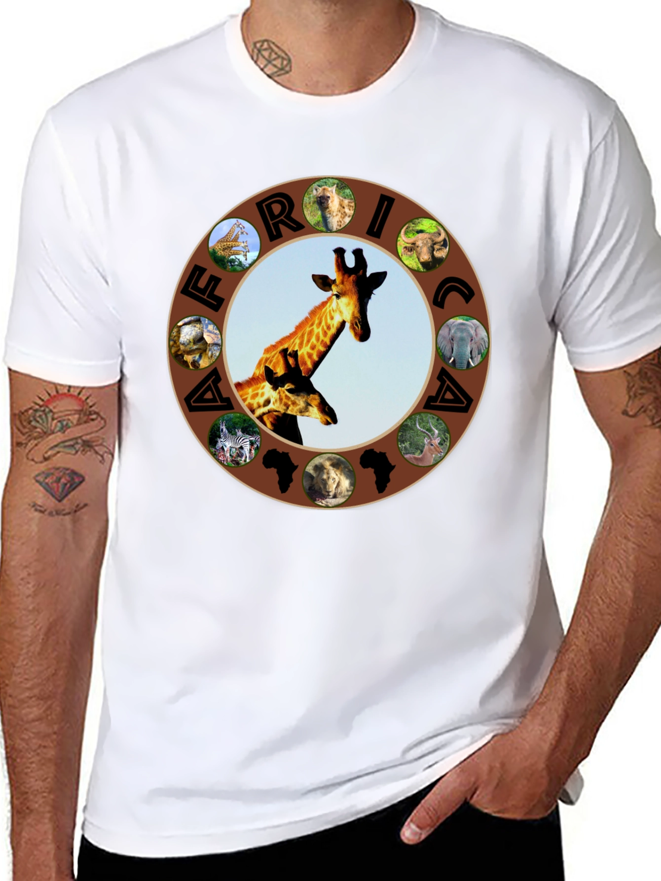Africa Animals Graphic Tee - Black Crew Neck T-Shirt