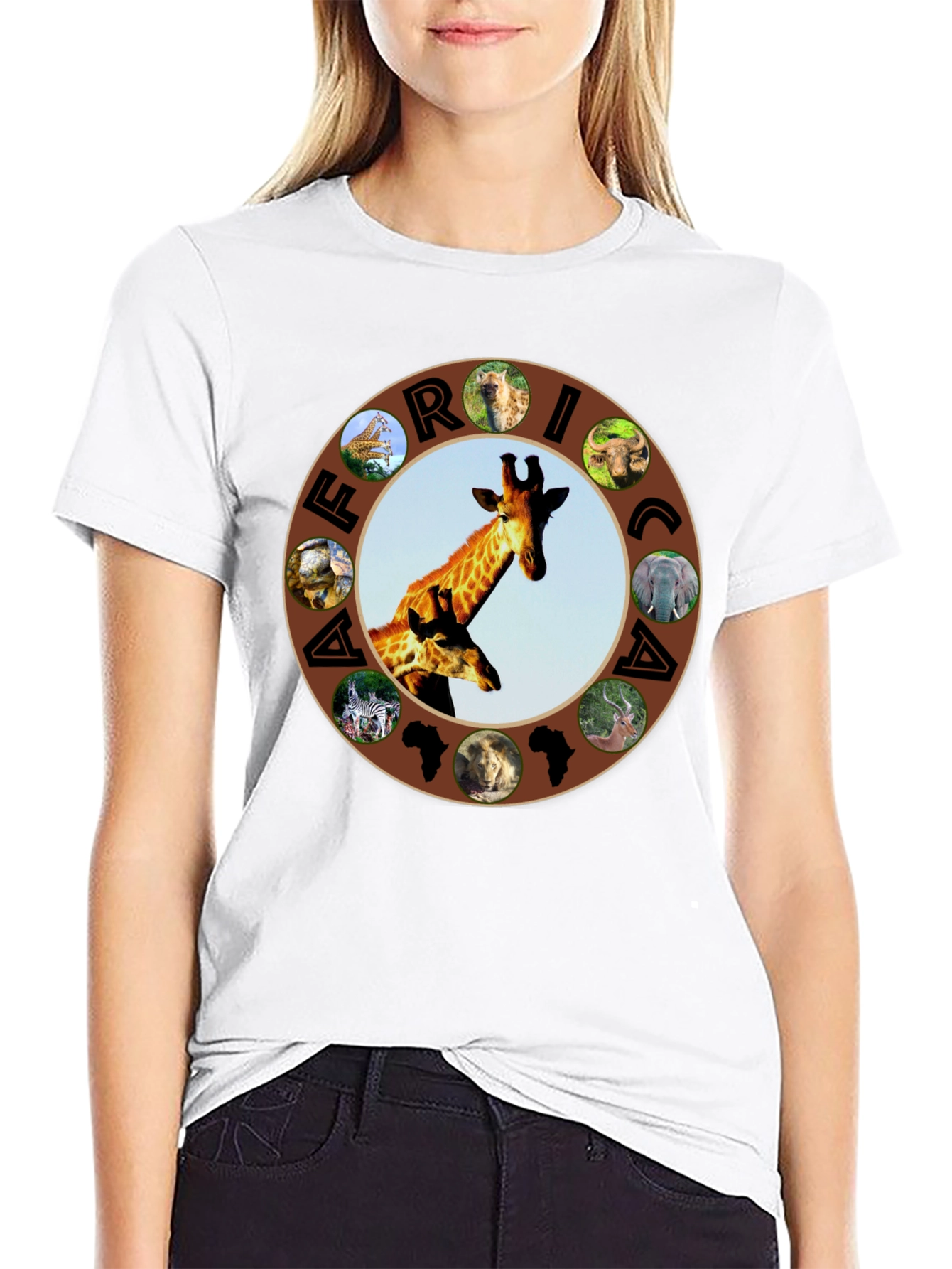 Africa Animals Graphic Tee - Black Crew Neck T-Shirt