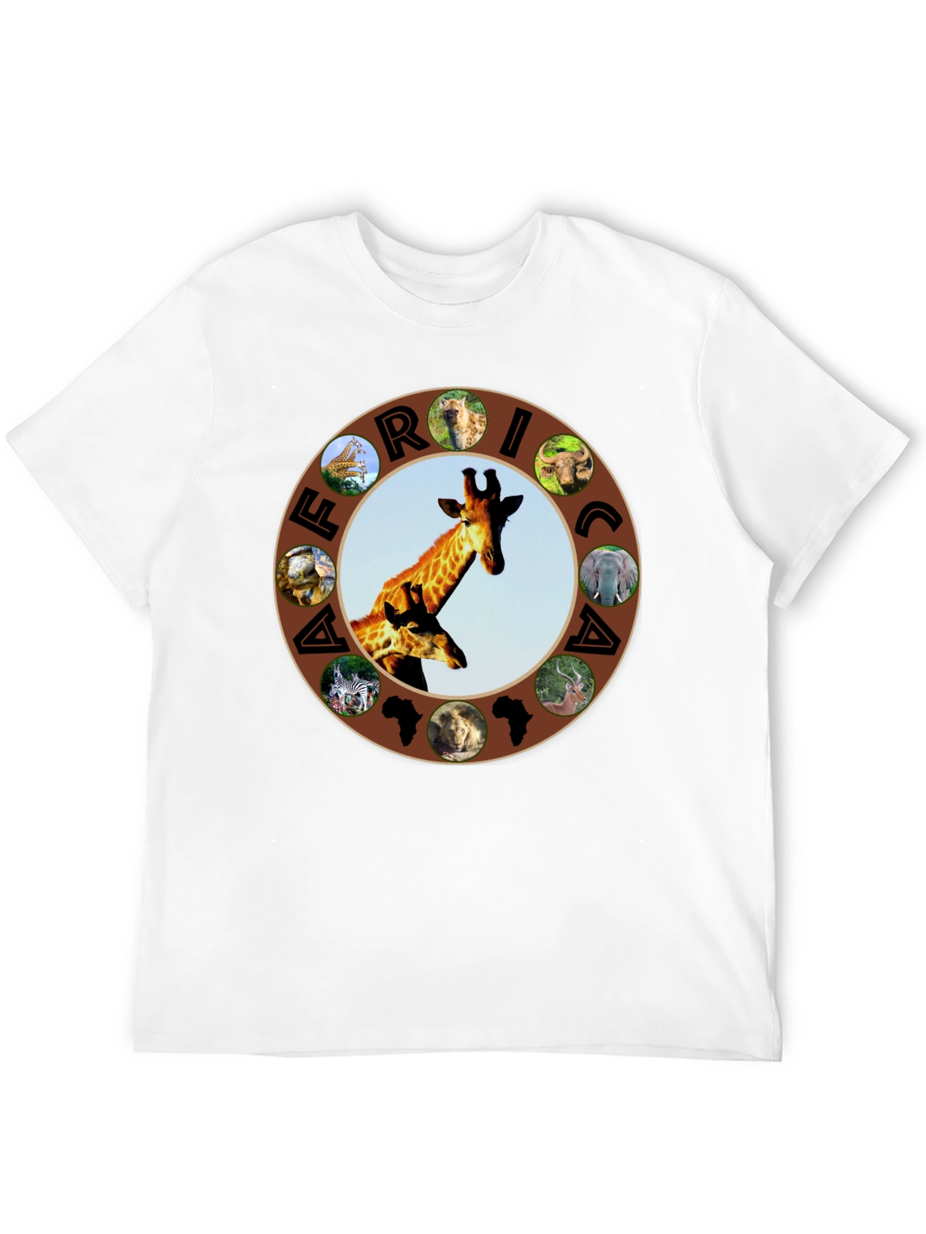 Africa Animals Graphic Tee - Black Crew Neck T-Shirt