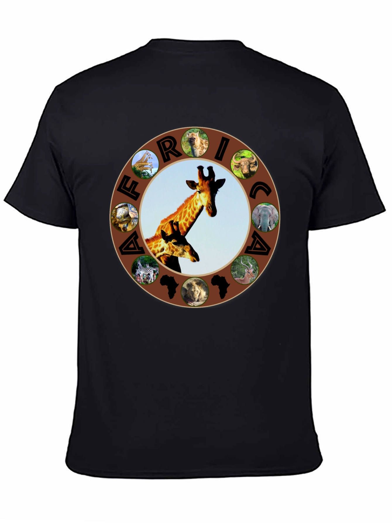 Africa Animals Graphic Tee - Black Crew Neck T-Shirt