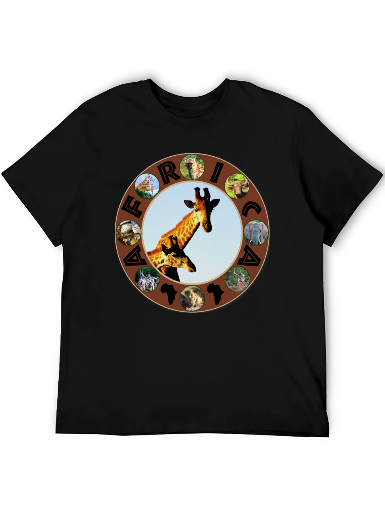 Africa Animals Graphic Tee - Black Crew Neck T-Shirt