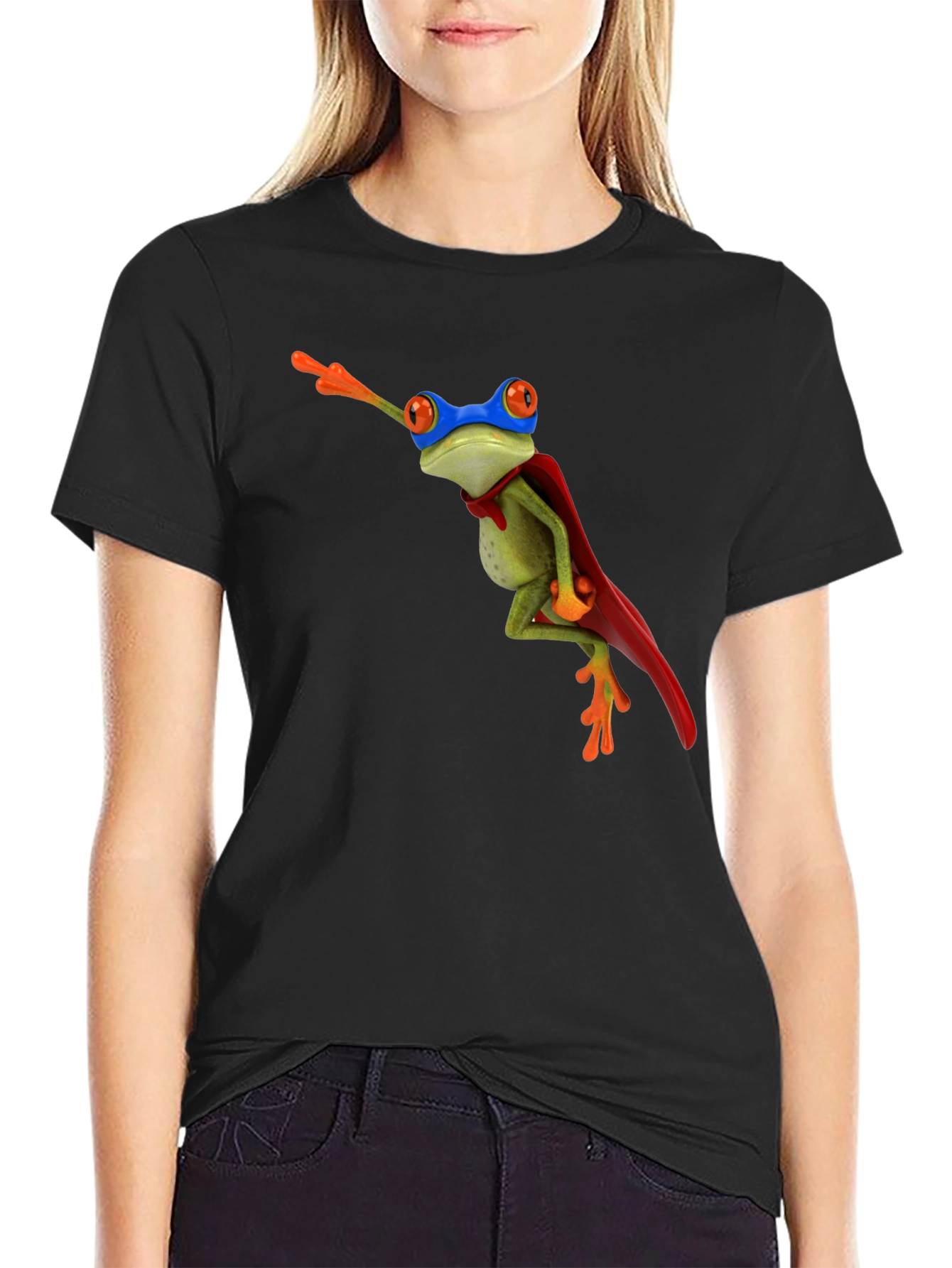 Superhero Frog Black T-Shirt
