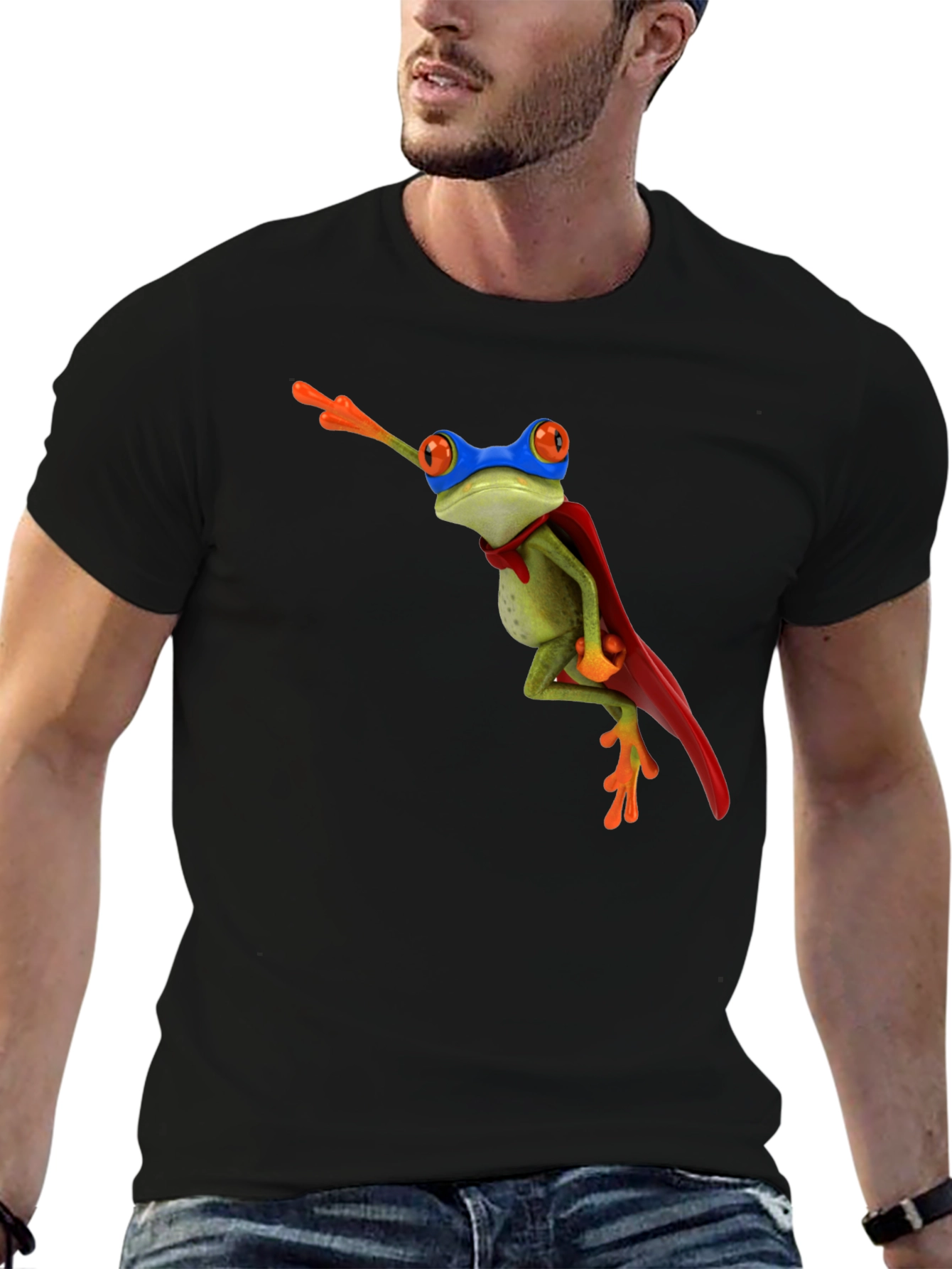 Superhero Frog Black T-Shirt