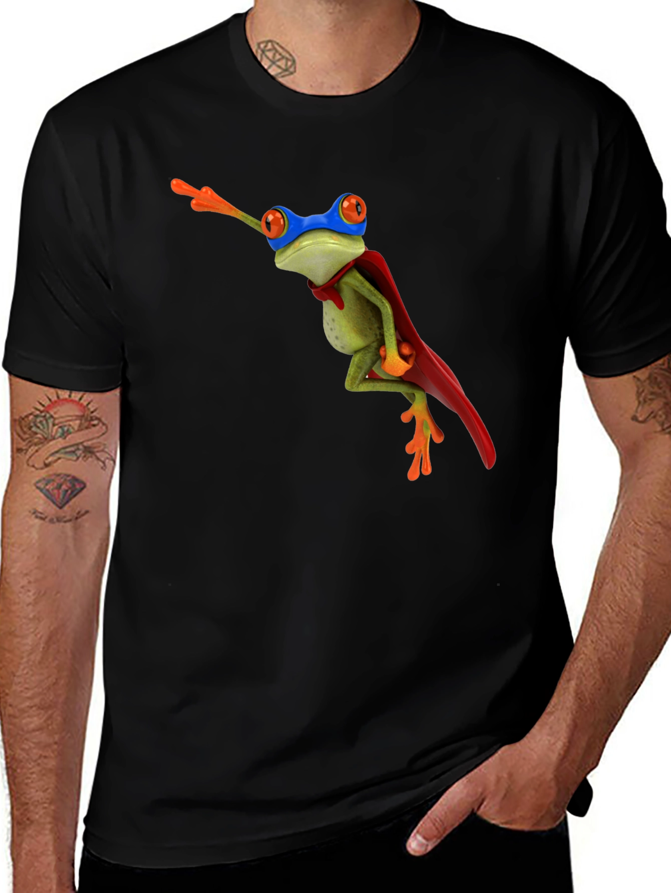 Superhero Frog Black T-Shirt