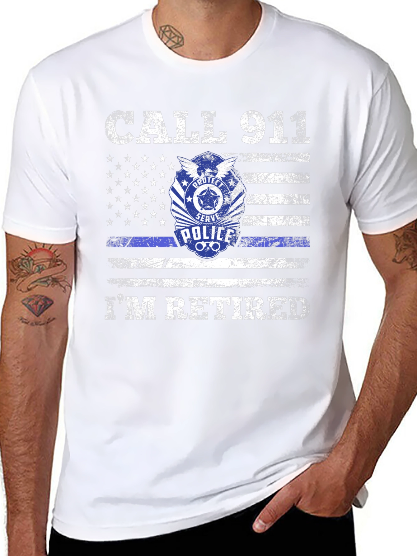 Retired Police American Flag Graphic T-Shirt