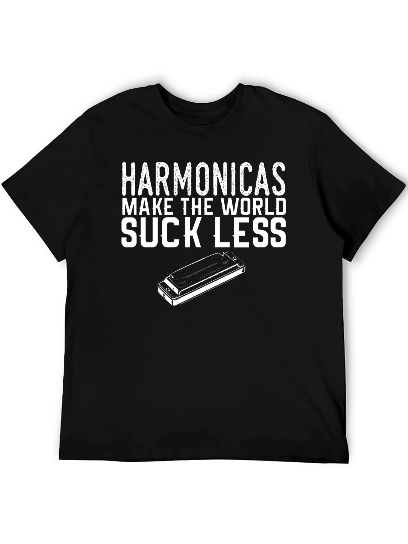 Harmonicas Make the World Suck Less Black T-Shirt