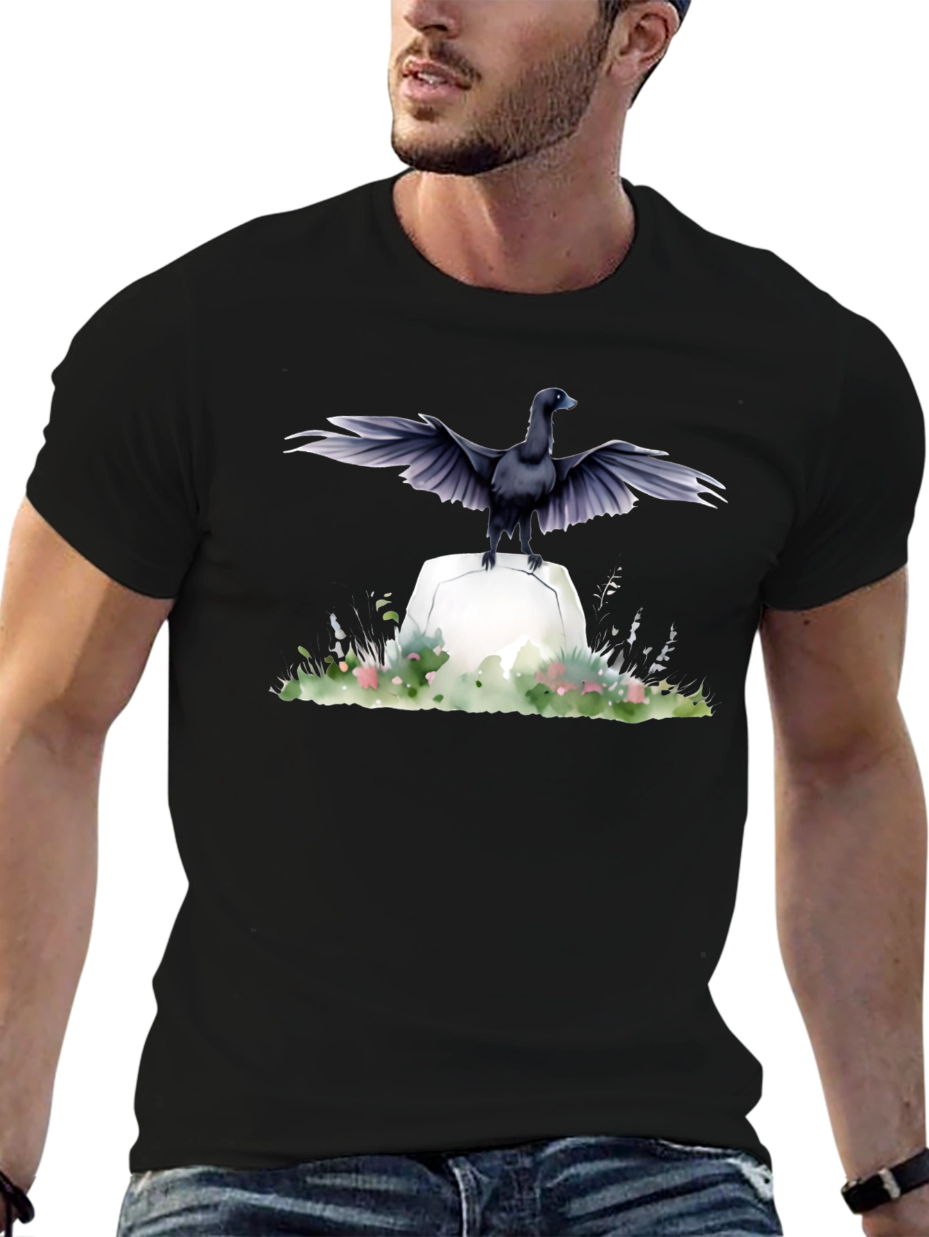Raven on Tombstone Graphic Tee - Mens Black T-Shirt