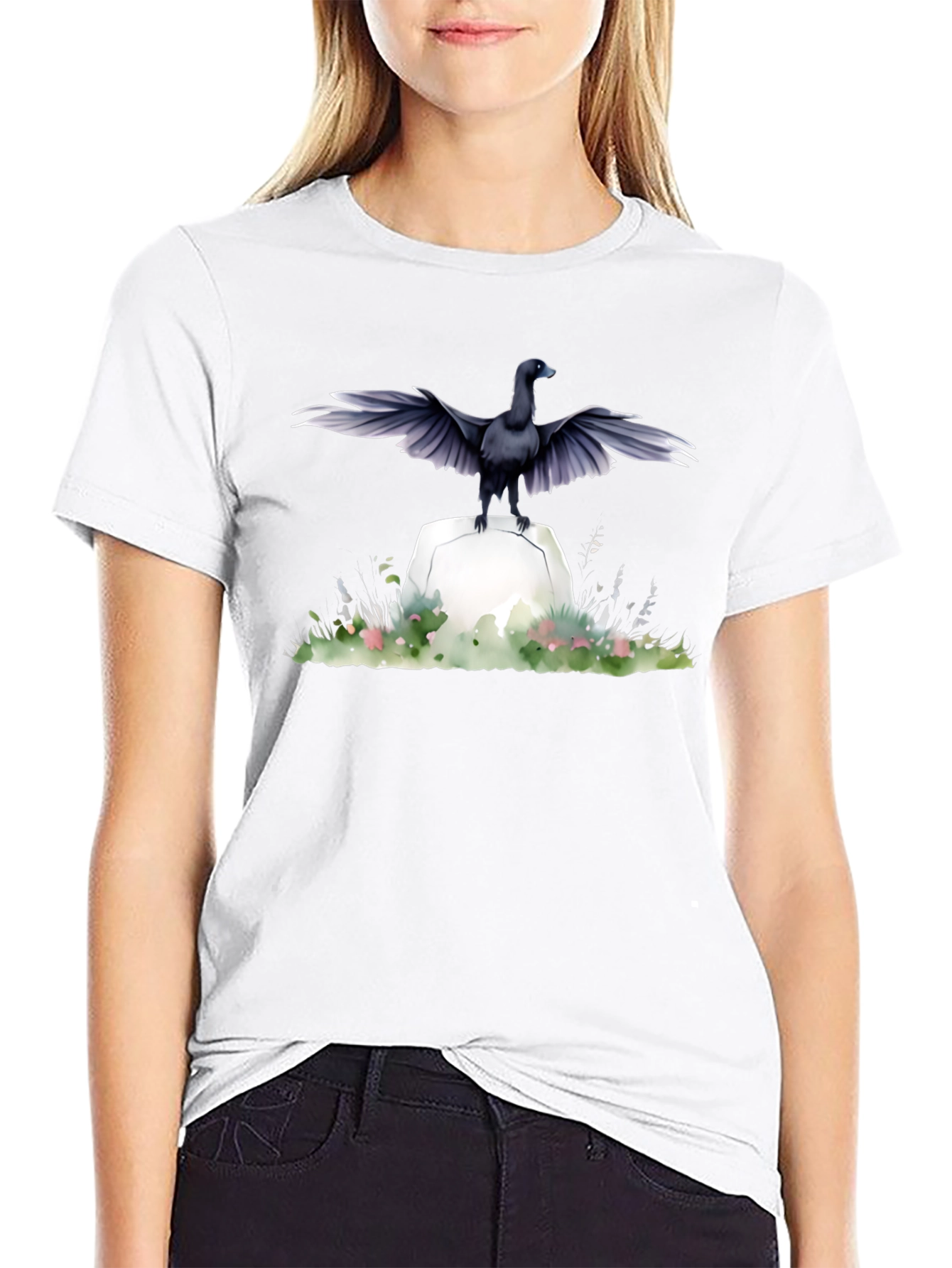 Raven on Tombstone Graphic Tee - Mens Black T-Shirt