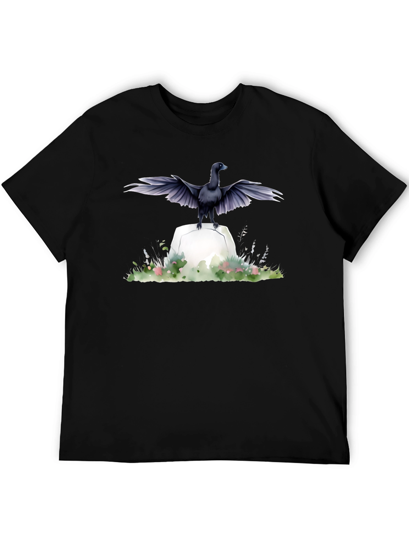 Raven on Tombstone Graphic Tee - Mens Black T-Shirt