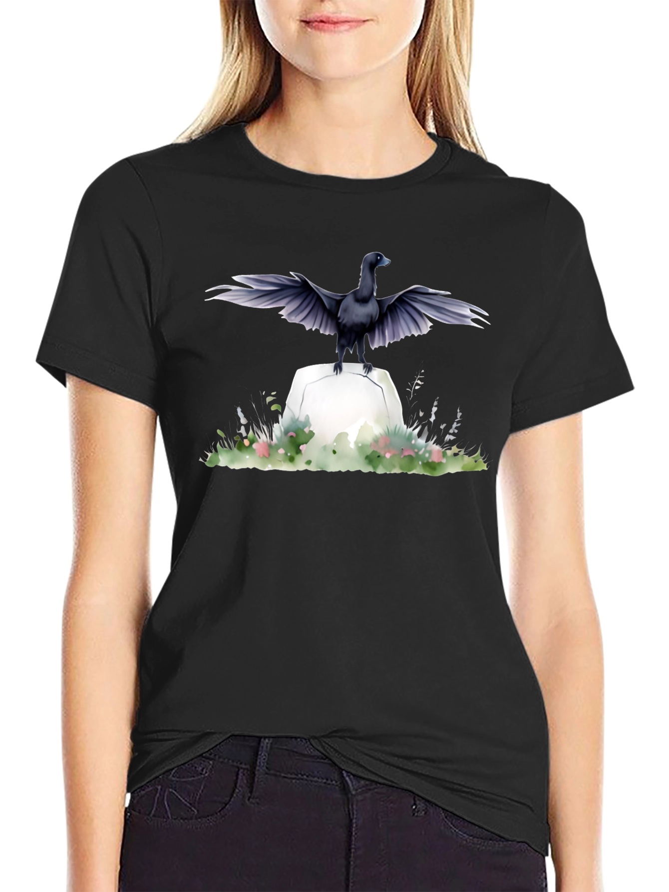 Raven on Tombstone Graphic Tee - Mens Black T-Shirt