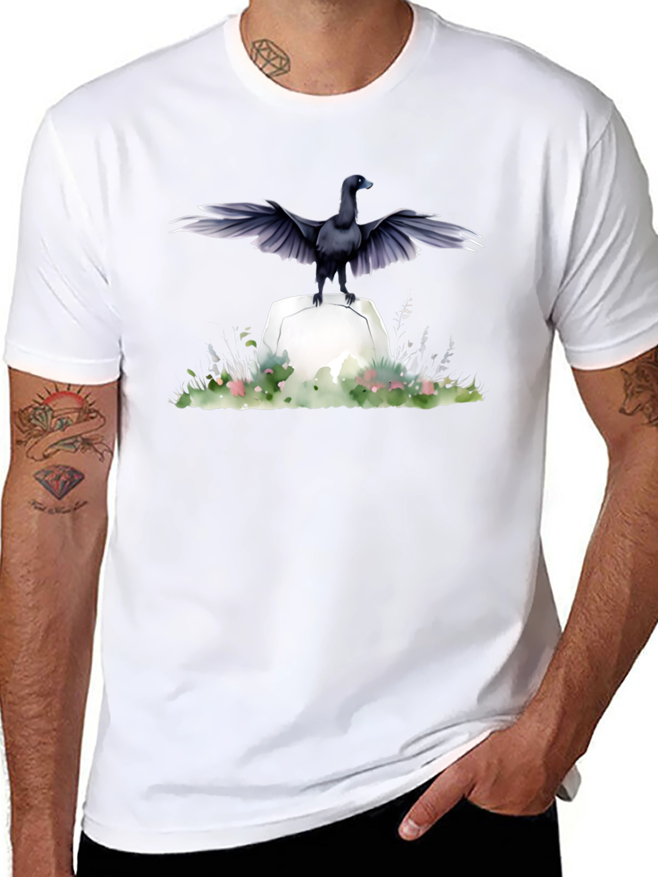 Raven on Tombstone Graphic Tee - Mens Black T-Shirt