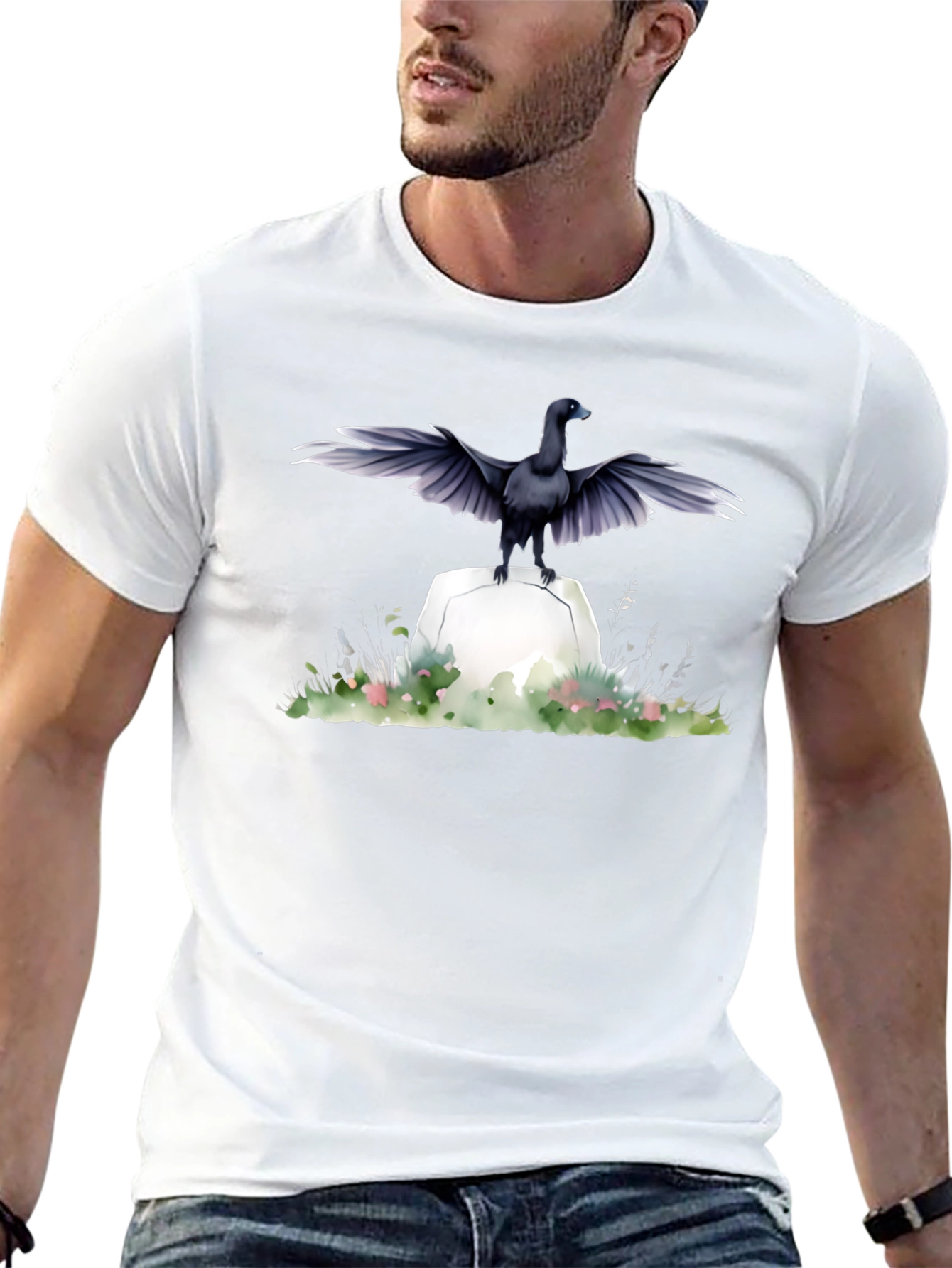 Raven on Tombstone Graphic Tee - Mens Black T-Shirt