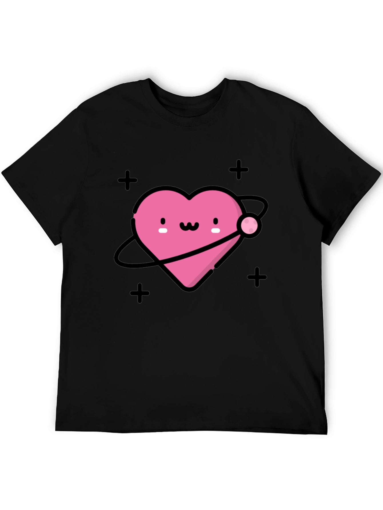Cute Heart Planet Black T-Shirt