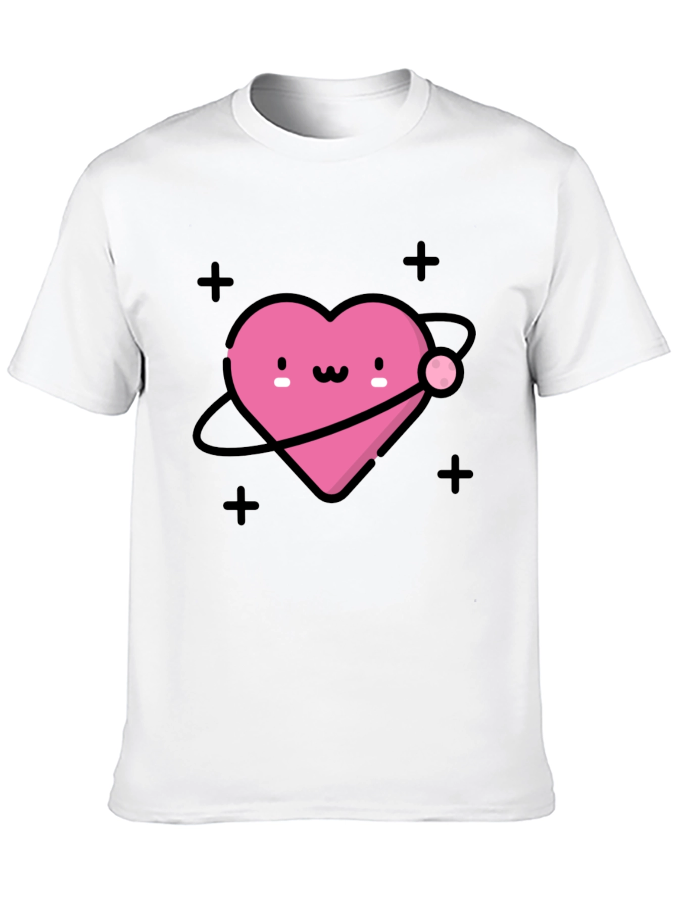 Cute Heart Planet Black T-Shirt
