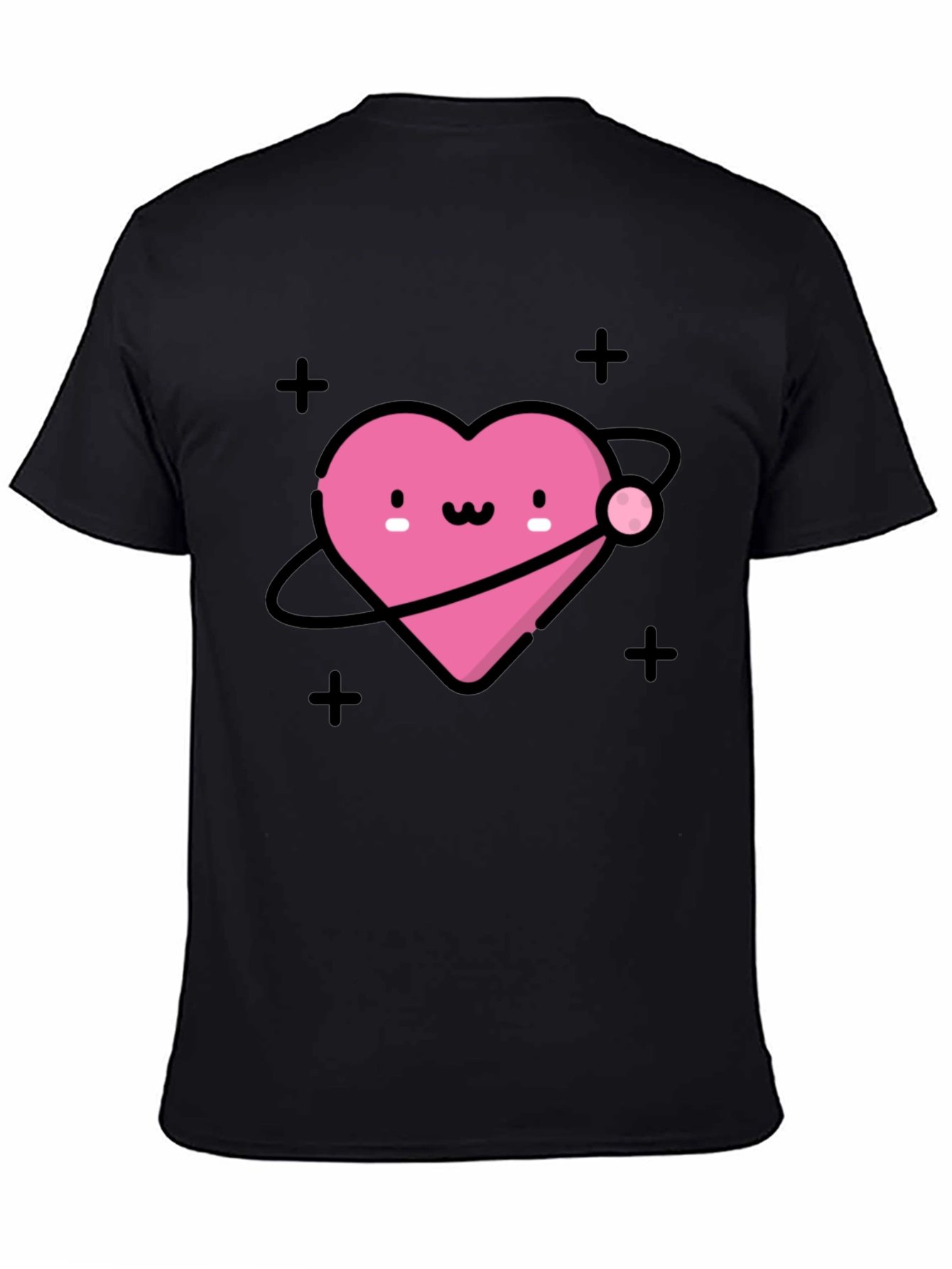 Cute Heart Planet Black T-Shirt