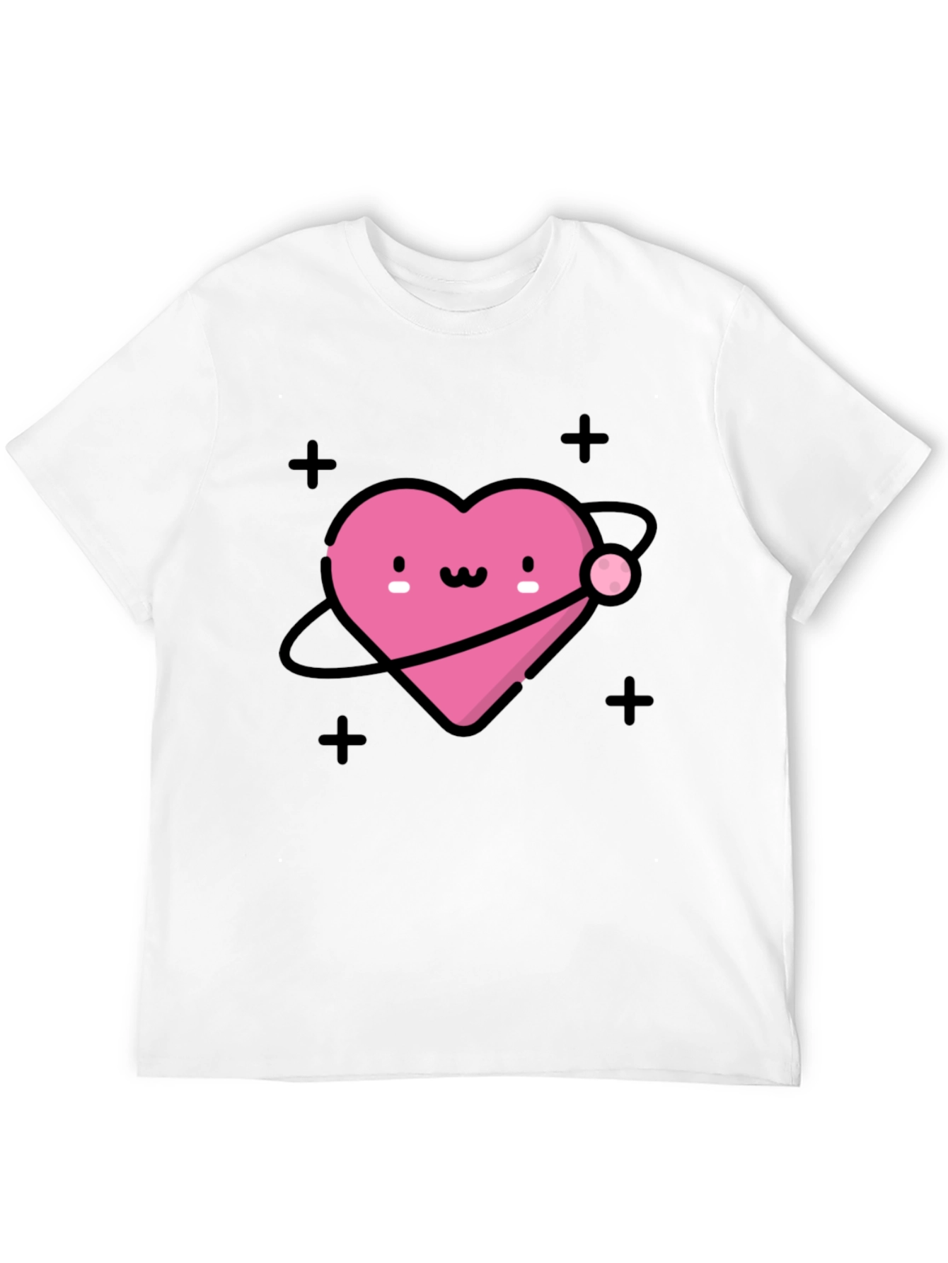 Cute Heart Planet Black T-Shirt