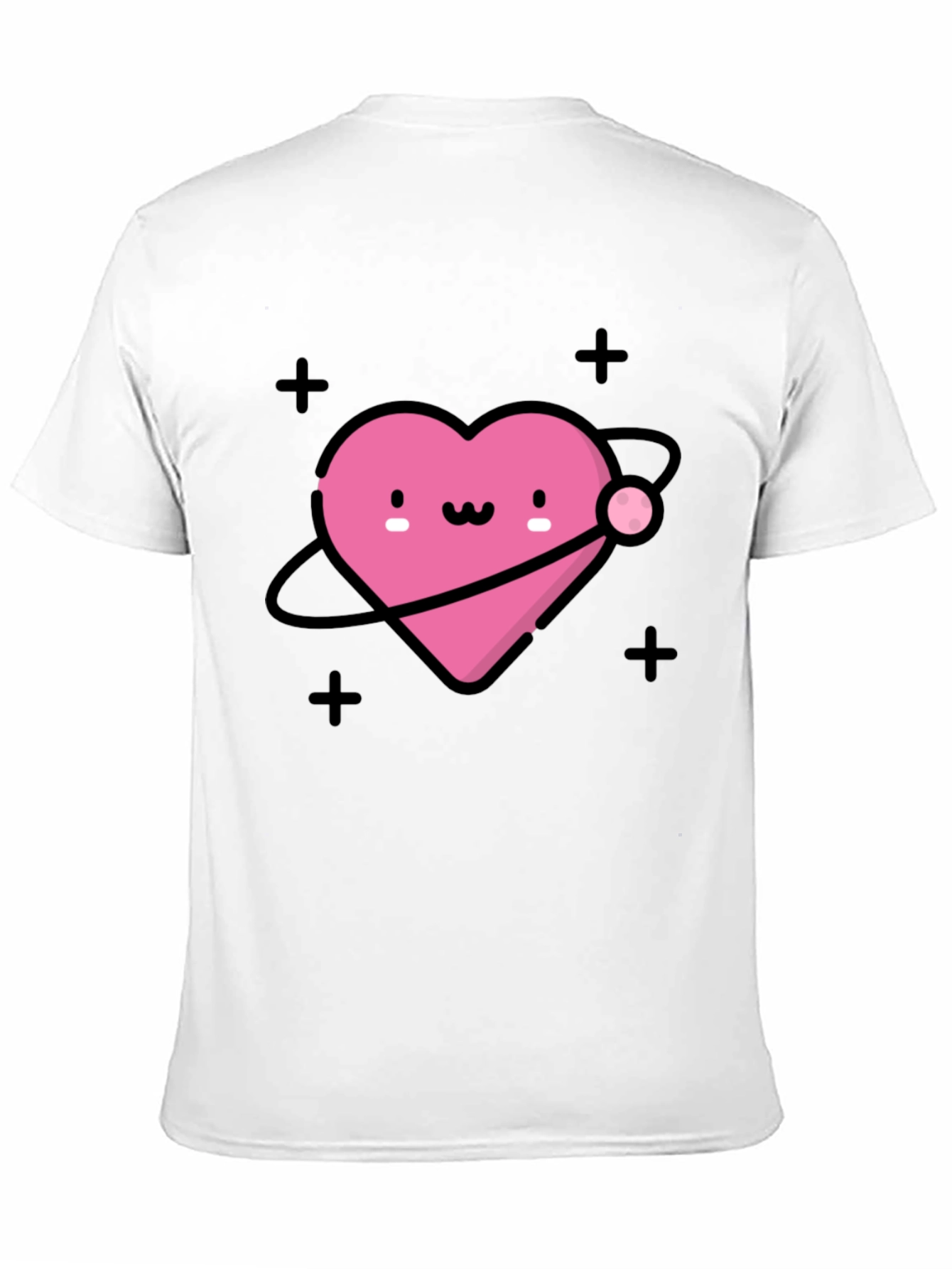 Cute Heart Planet Black T-Shirt