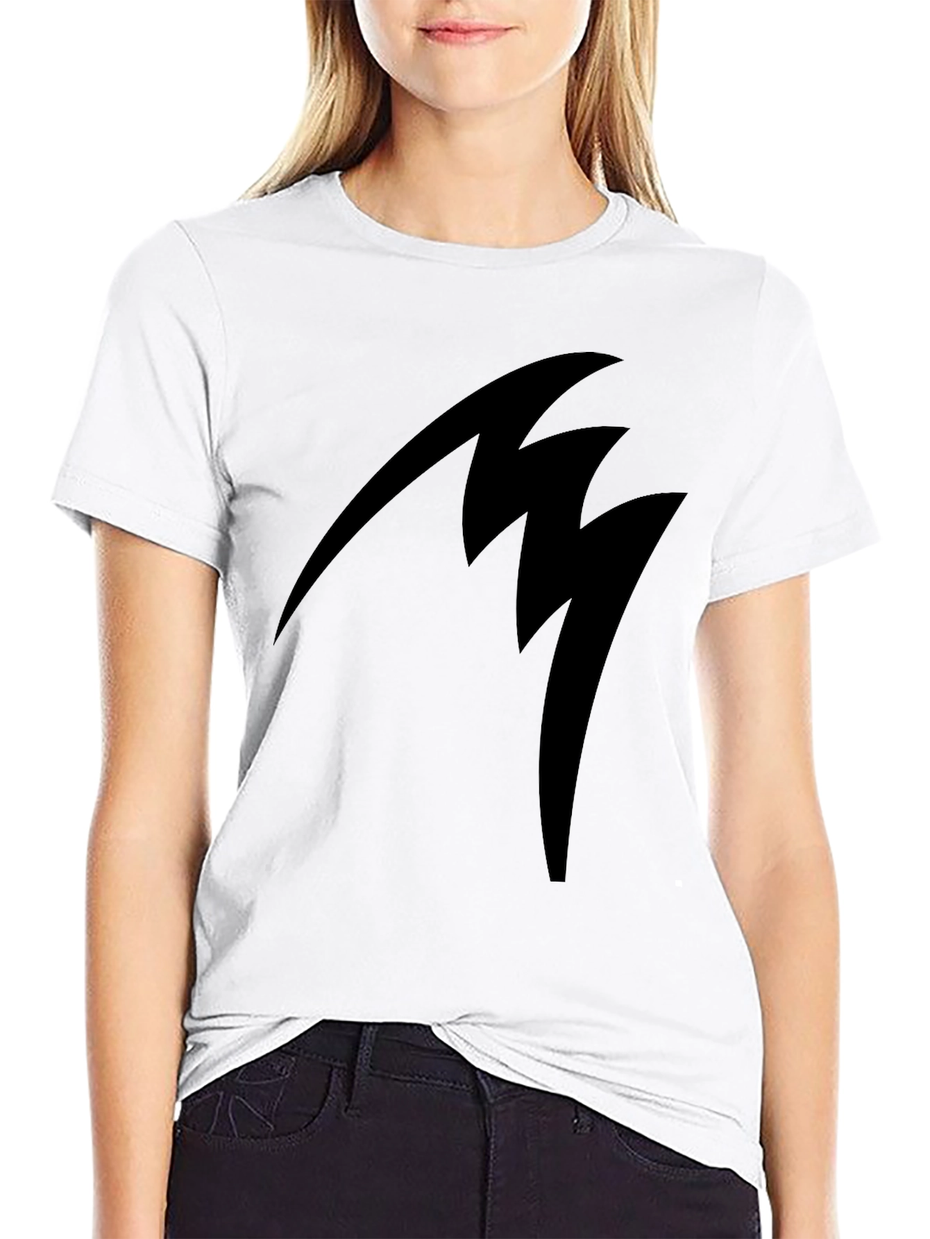 Black Tee with Abstract Lightning Bolt Design