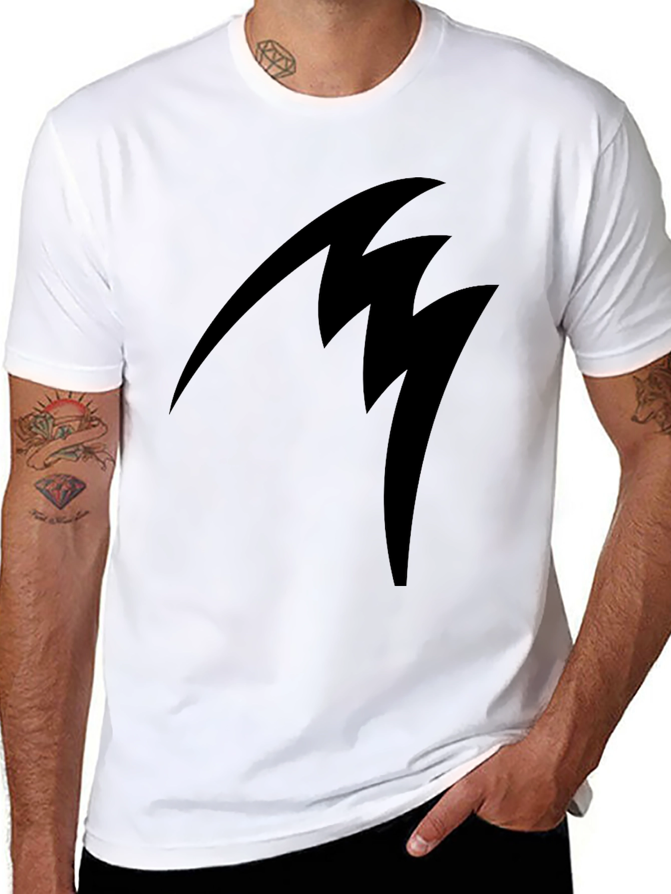 Black Tee with Abstract Lightning Bolt Design