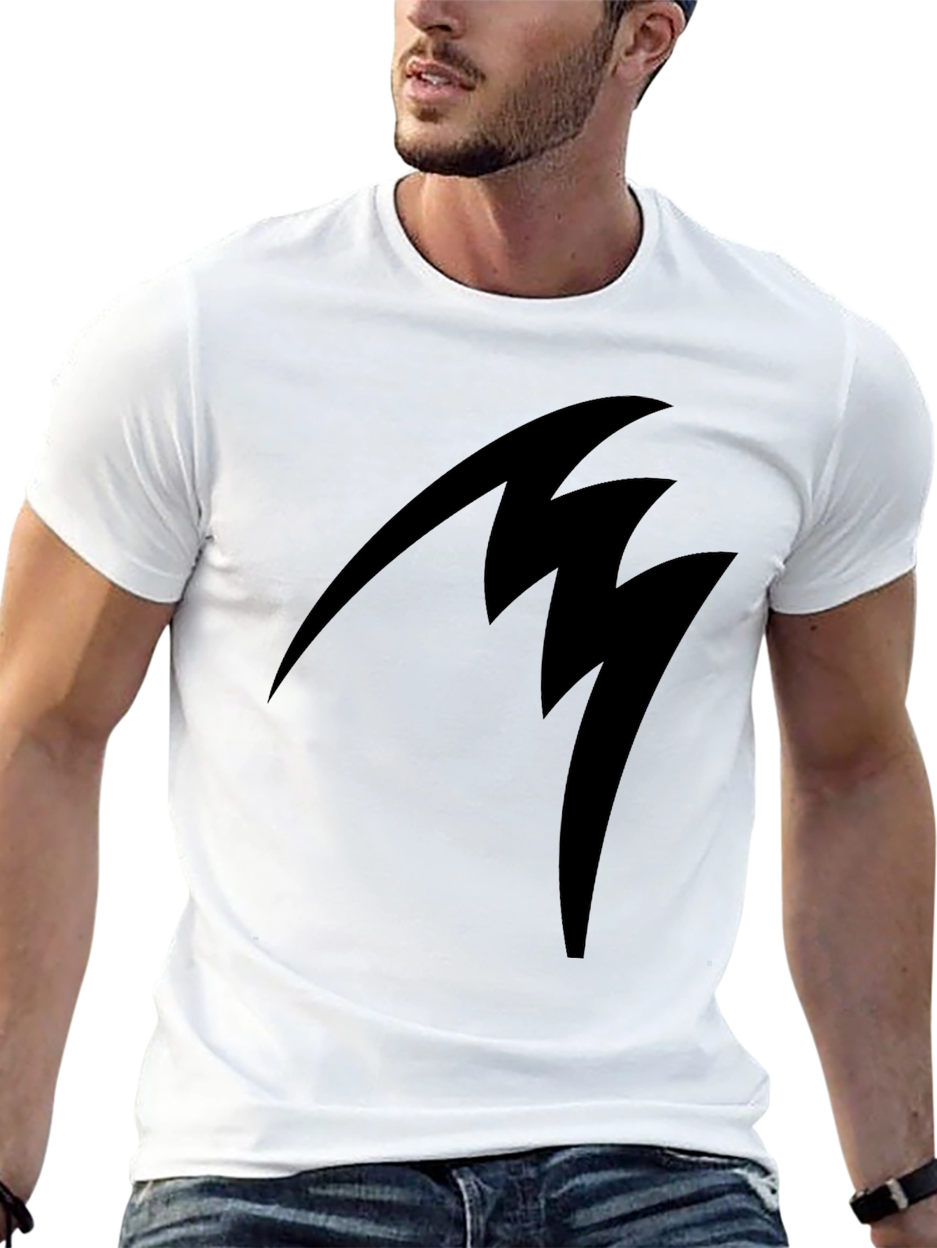 Black Tee with Abstract Lightning Bolt Design