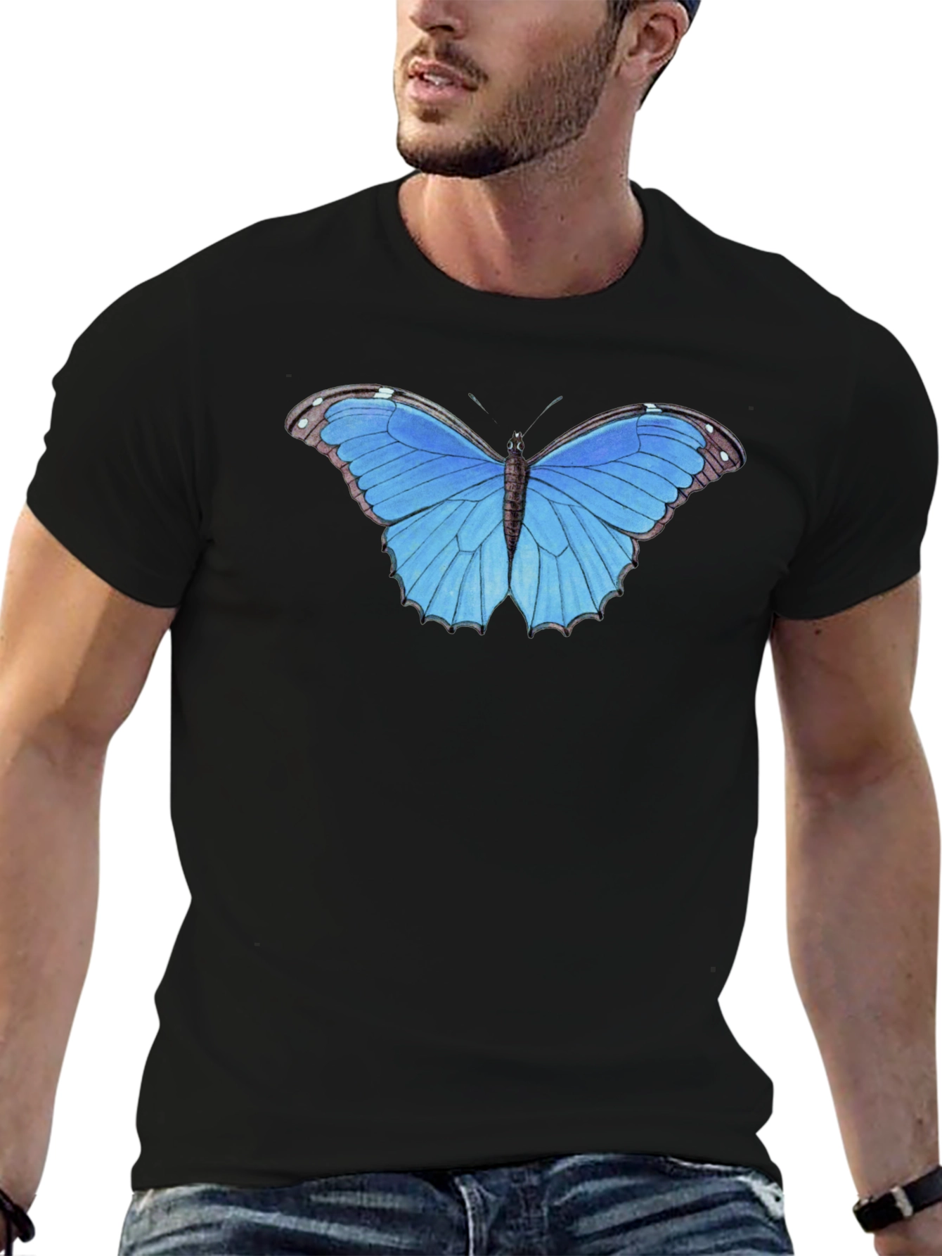 Blue Butterfly Graphic Tee - Unisex Black T-Shirt