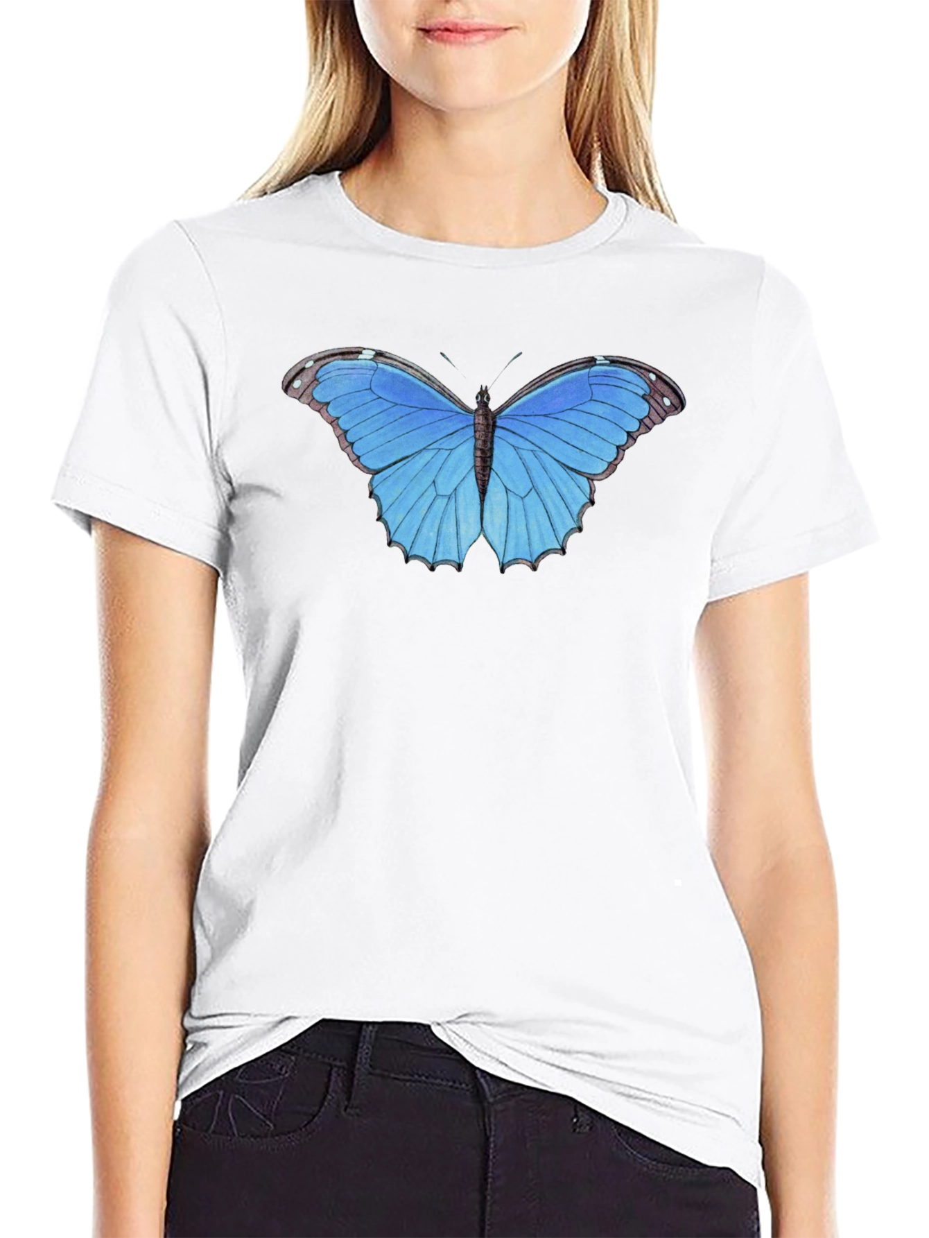 Blue Butterfly Graphic Tee - Unisex Black T-Shirt