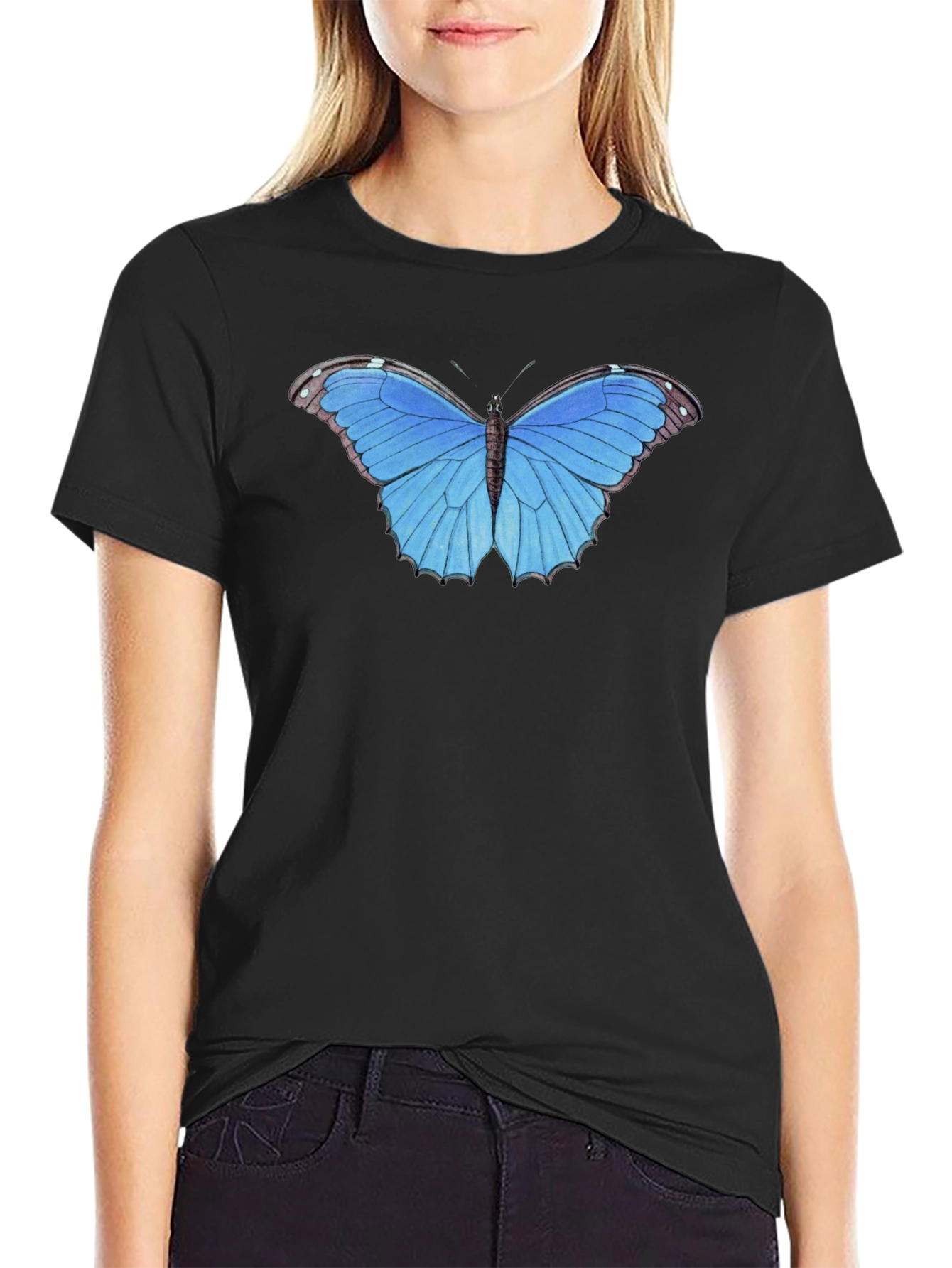 Blue Butterfly Graphic Tee - Unisex Black T-Shirt