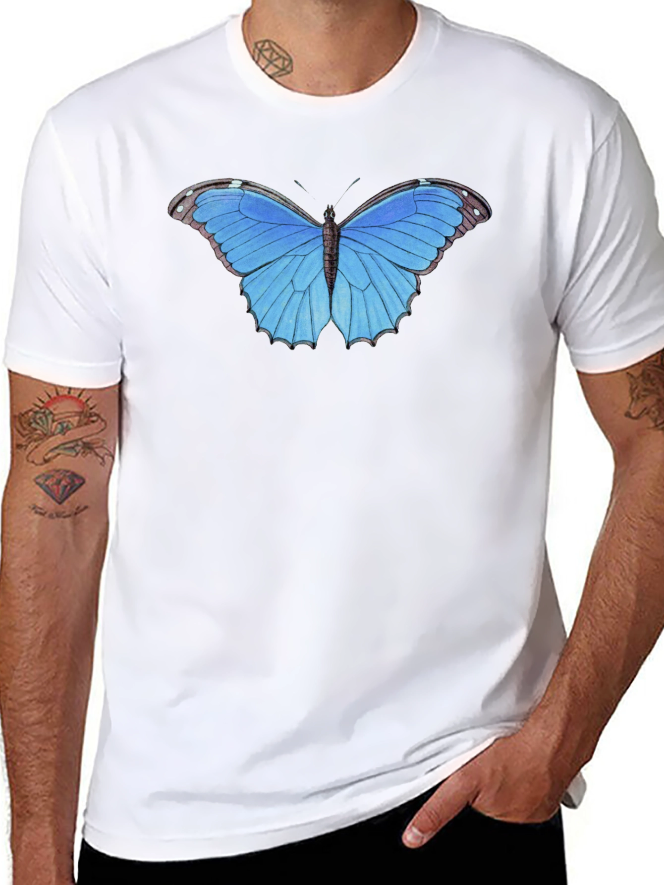 Blue Butterfly Graphic Tee - Unisex Black T-Shirt