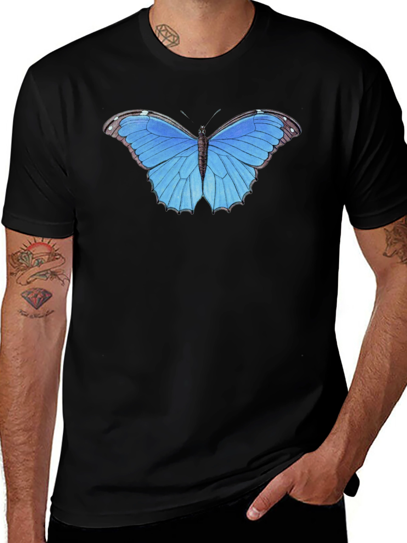 Blue Butterfly Graphic Tee - Unisex Black T-Shirt