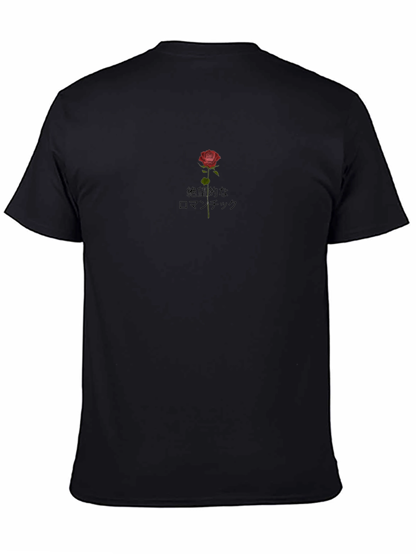 Black Tee with Rose & Japanese Text Design