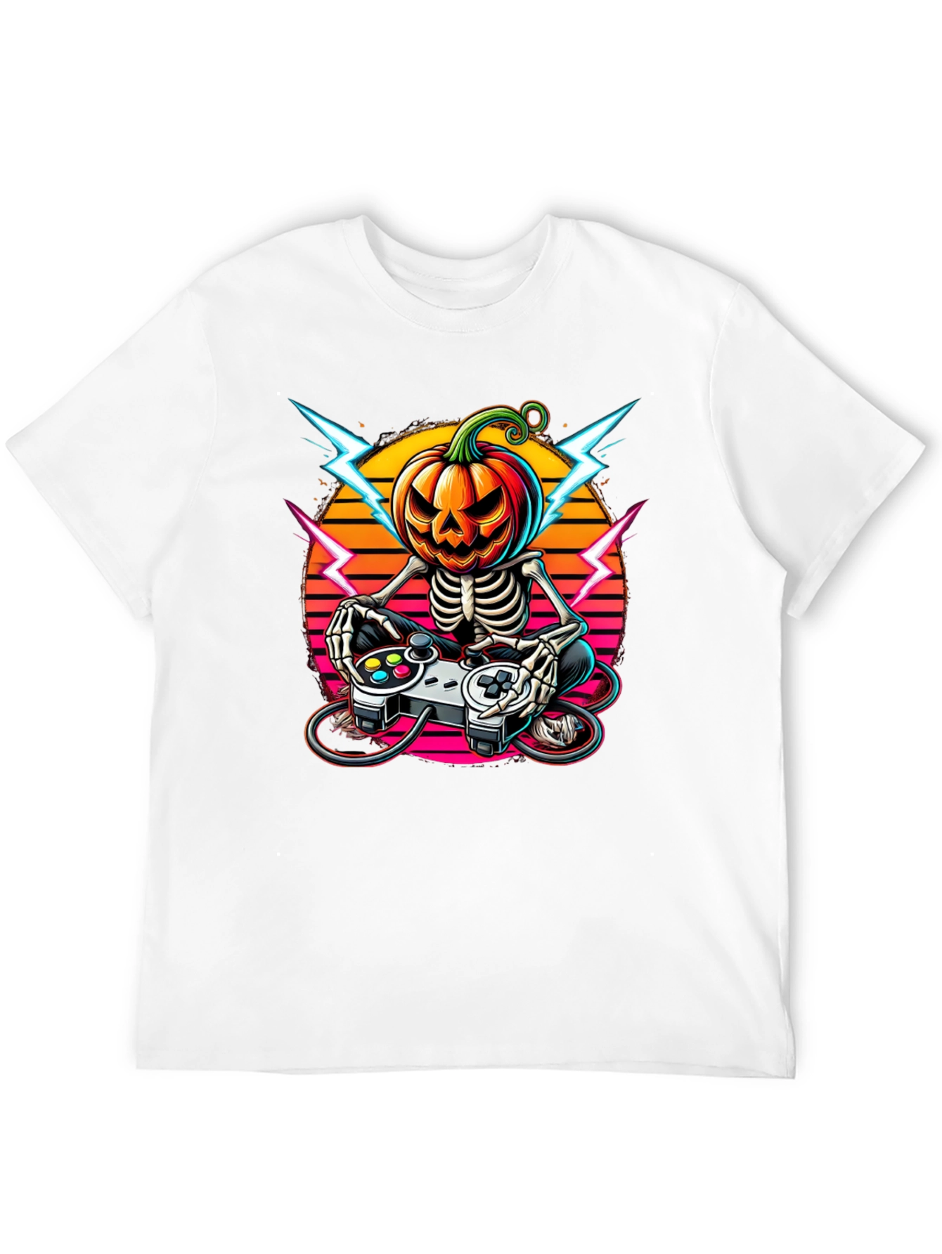 Halloween Gamer Skeleton Pumpkin Head T-Shirt