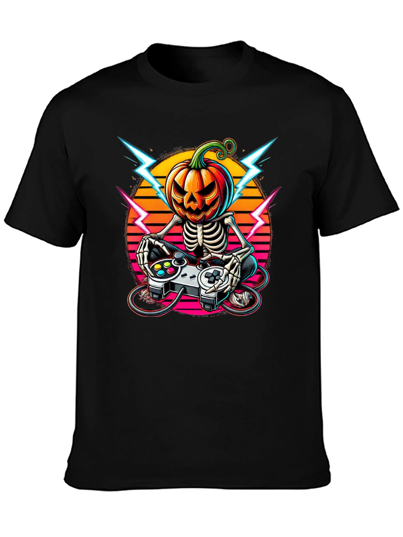 Halloween Gamer Skeleton Pumpkin Head T-Shirt