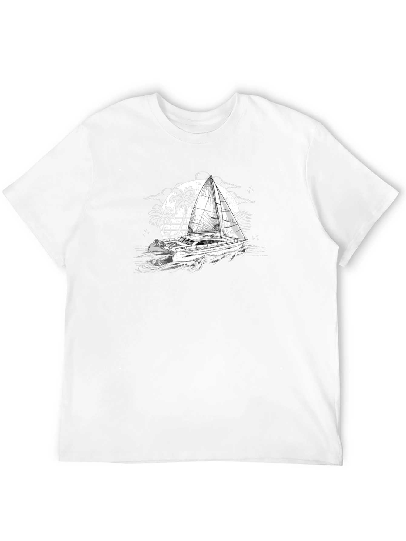 Black T-Shirt with Sailing Boat Graphic