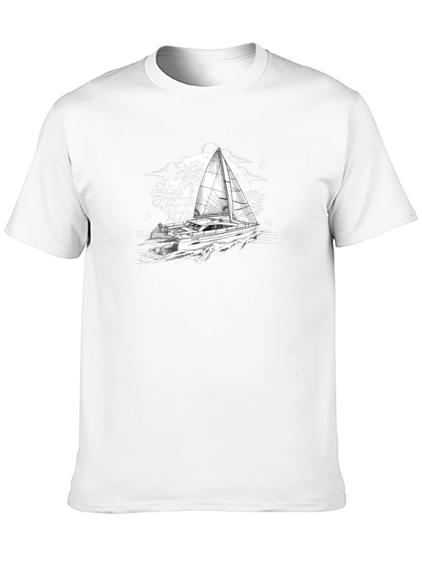 Black T-Shirt with Sailing Boat Graphic