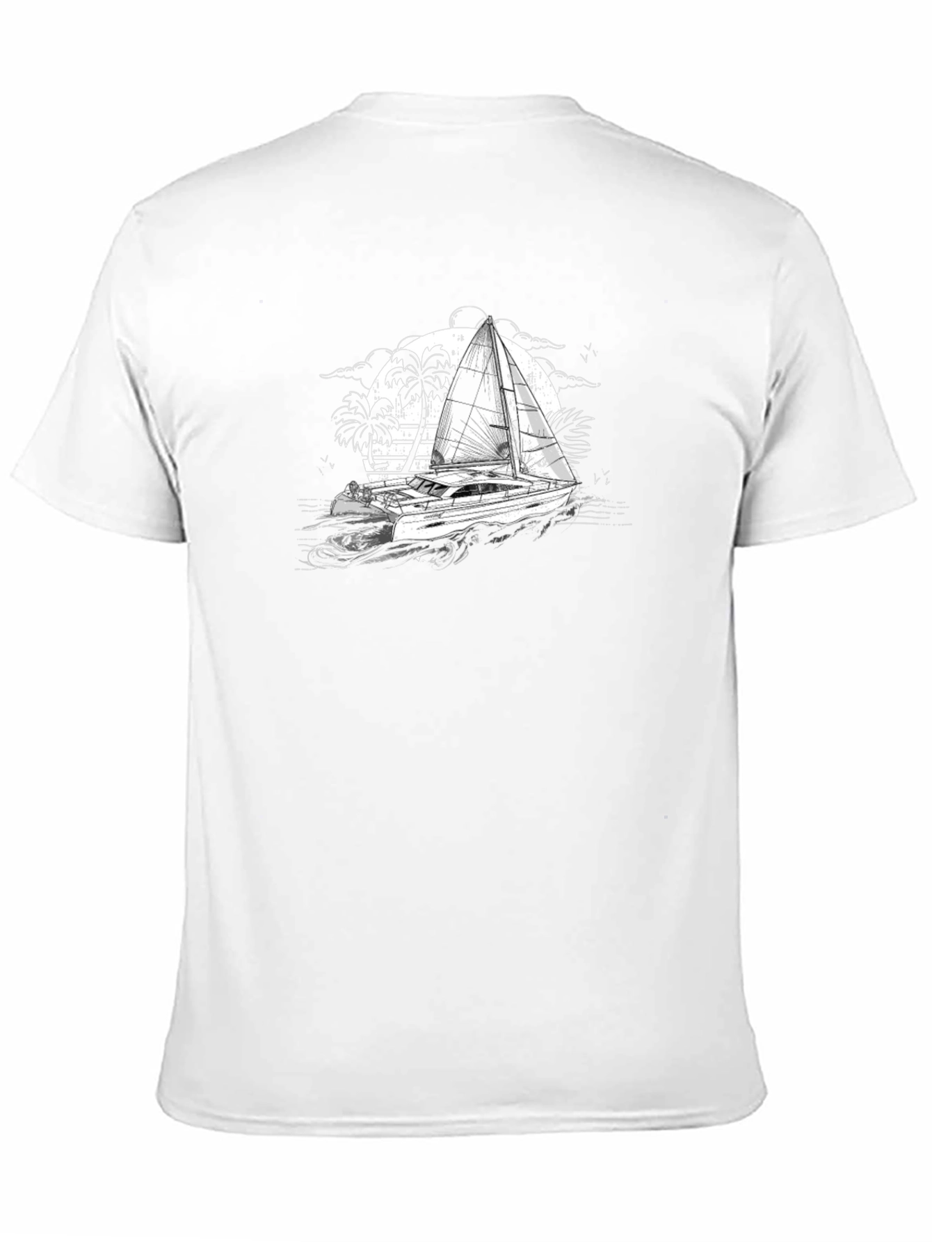 Black T-Shirt with Sailing Boat Graphic