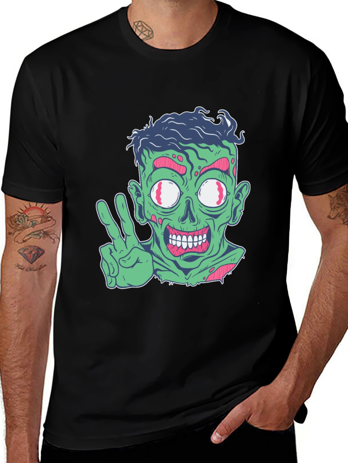 Zombie Peace Sign Graphic Tee - Mens Black T-Shirt