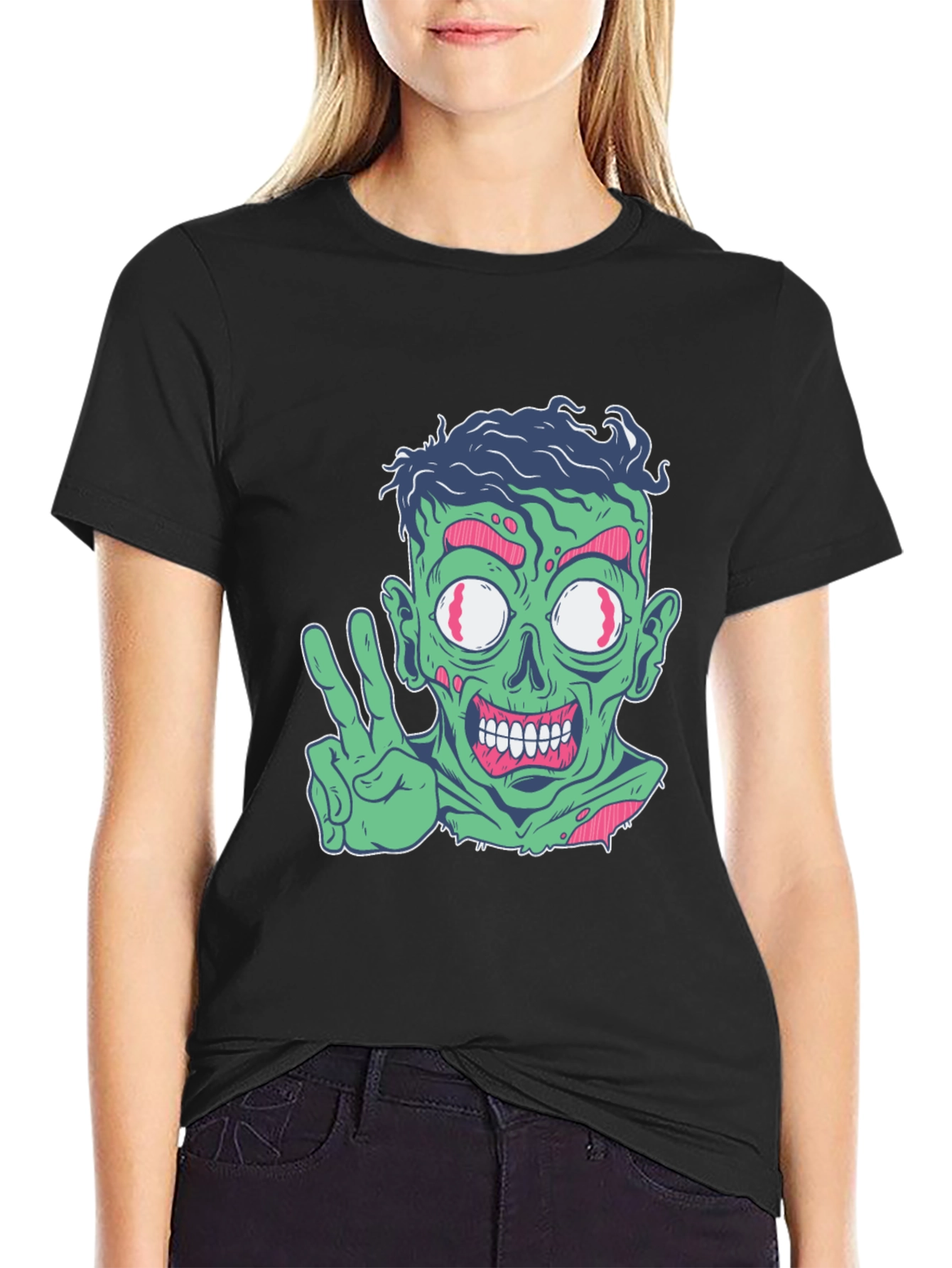 Zombie Peace Sign Graphic Tee - Mens Black T-Shirt