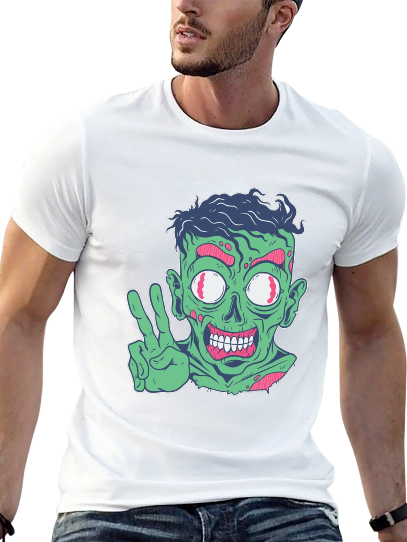 Zombie Peace Sign Graphic Tee - Mens Black T-Shirt