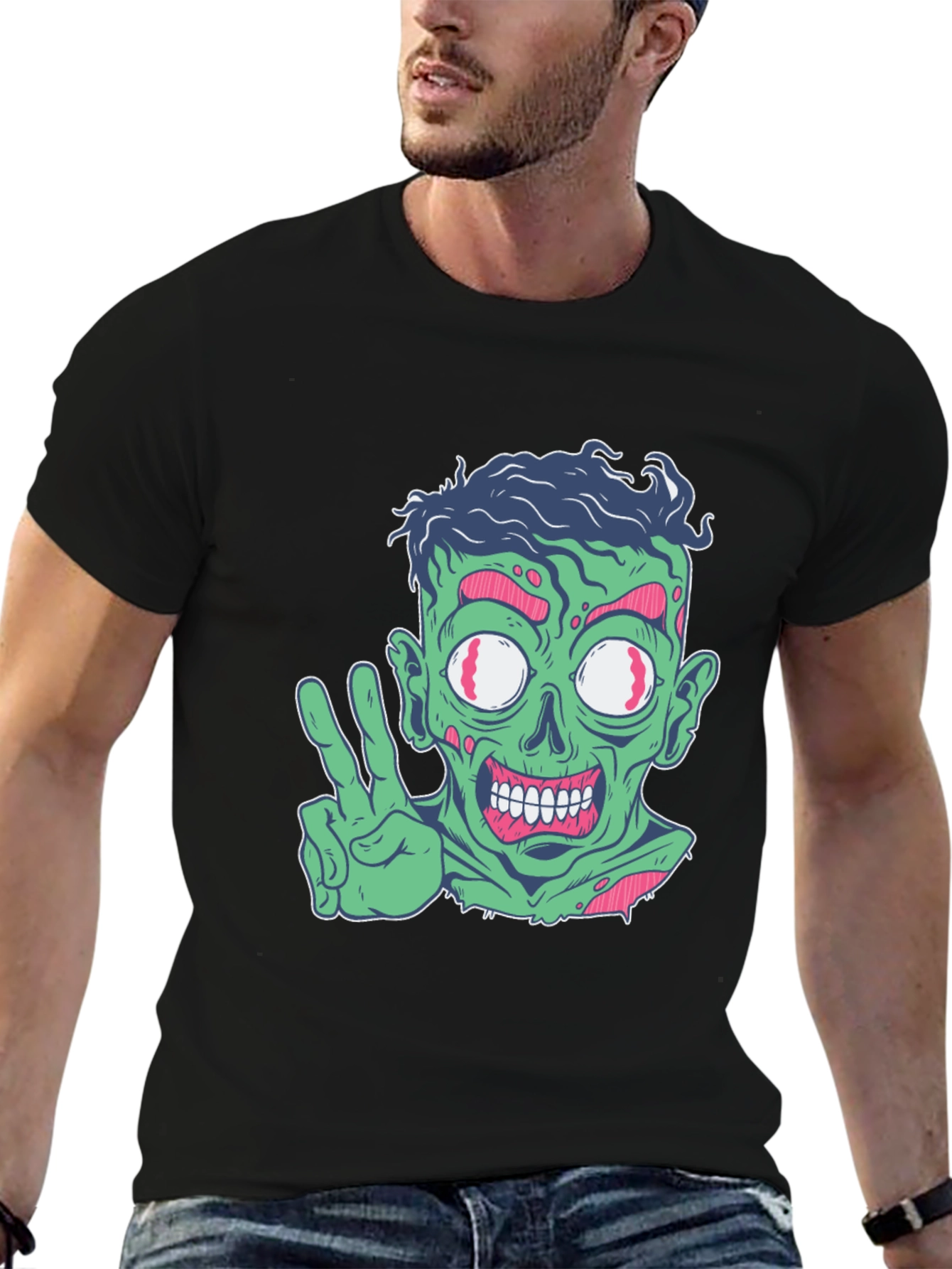 Zombie Peace Sign Graphic Tee - Mens Black T-Shirt