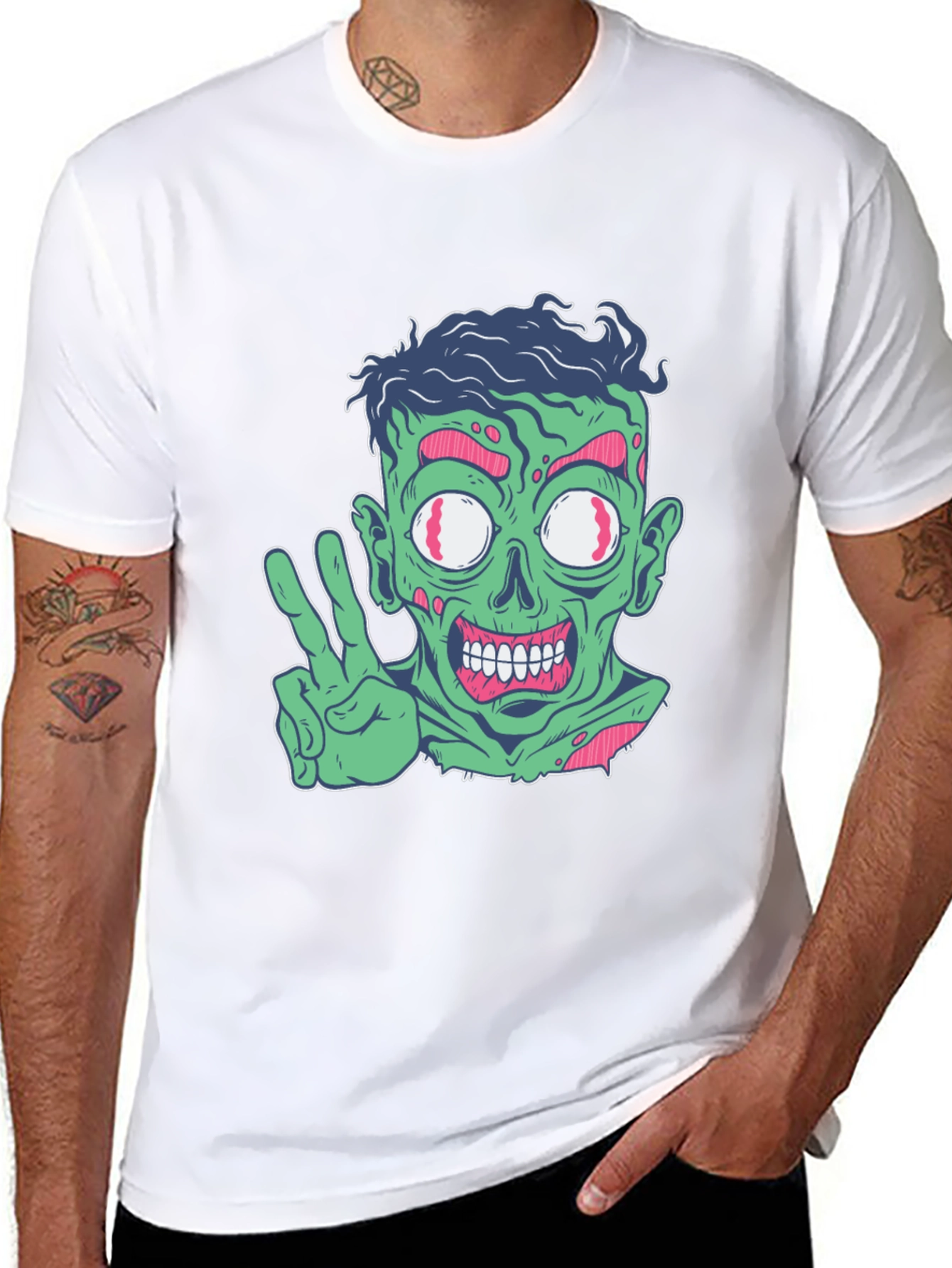 Zombie Peace Sign Graphic Tee - Mens Black T-Shirt