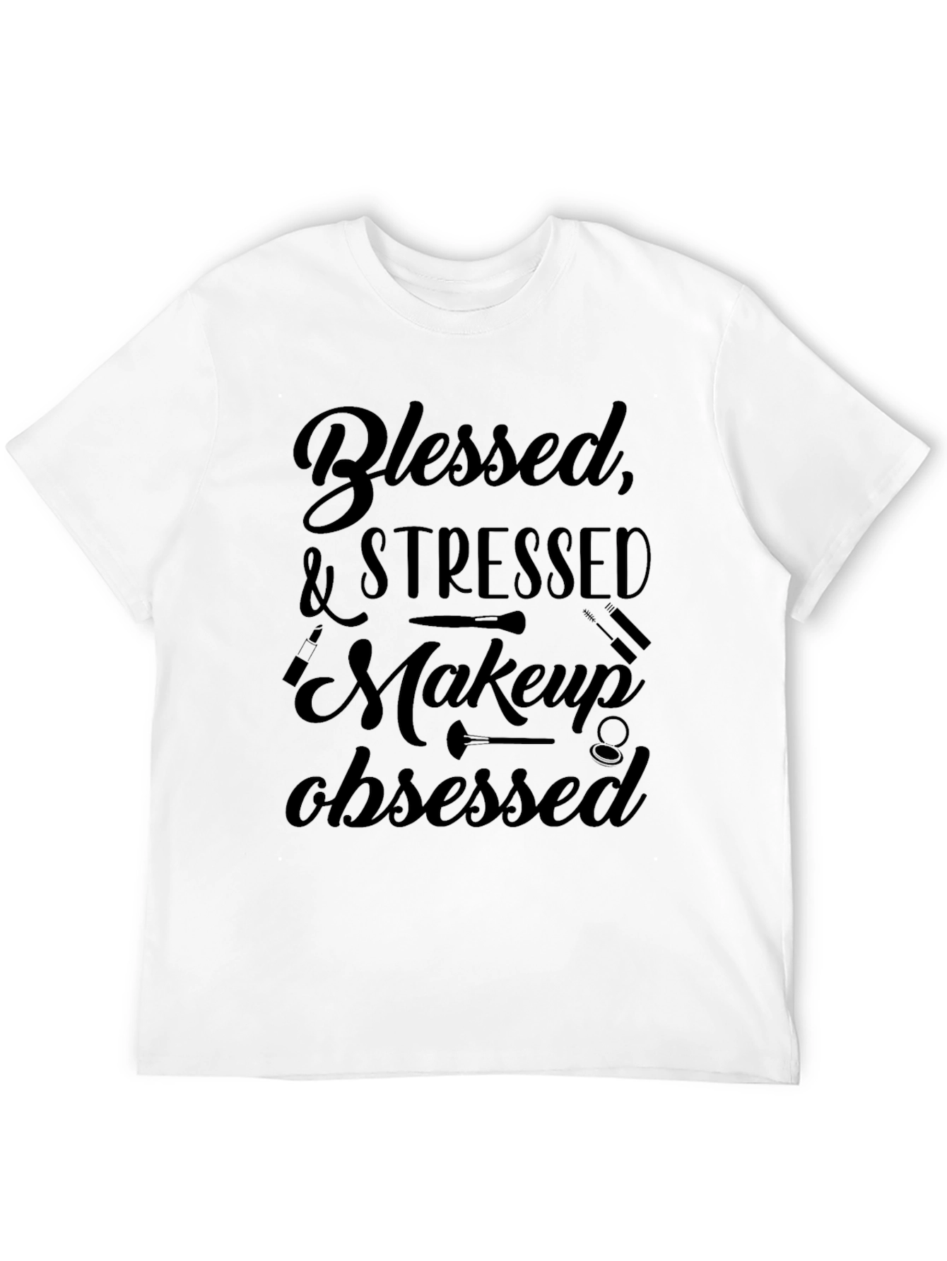 Blessed Stressed Makeup Obsessed Black Graphic Tee
