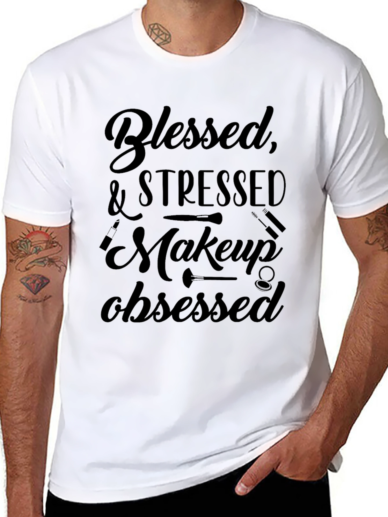 Blessed Stressed Makeup Obsessed Black Graphic Tee