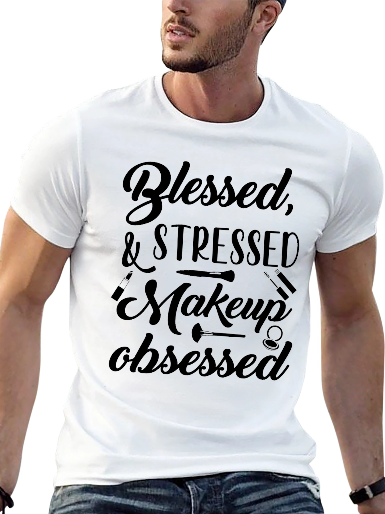 Blessed Stressed Makeup Obsessed Black Graphic Tee