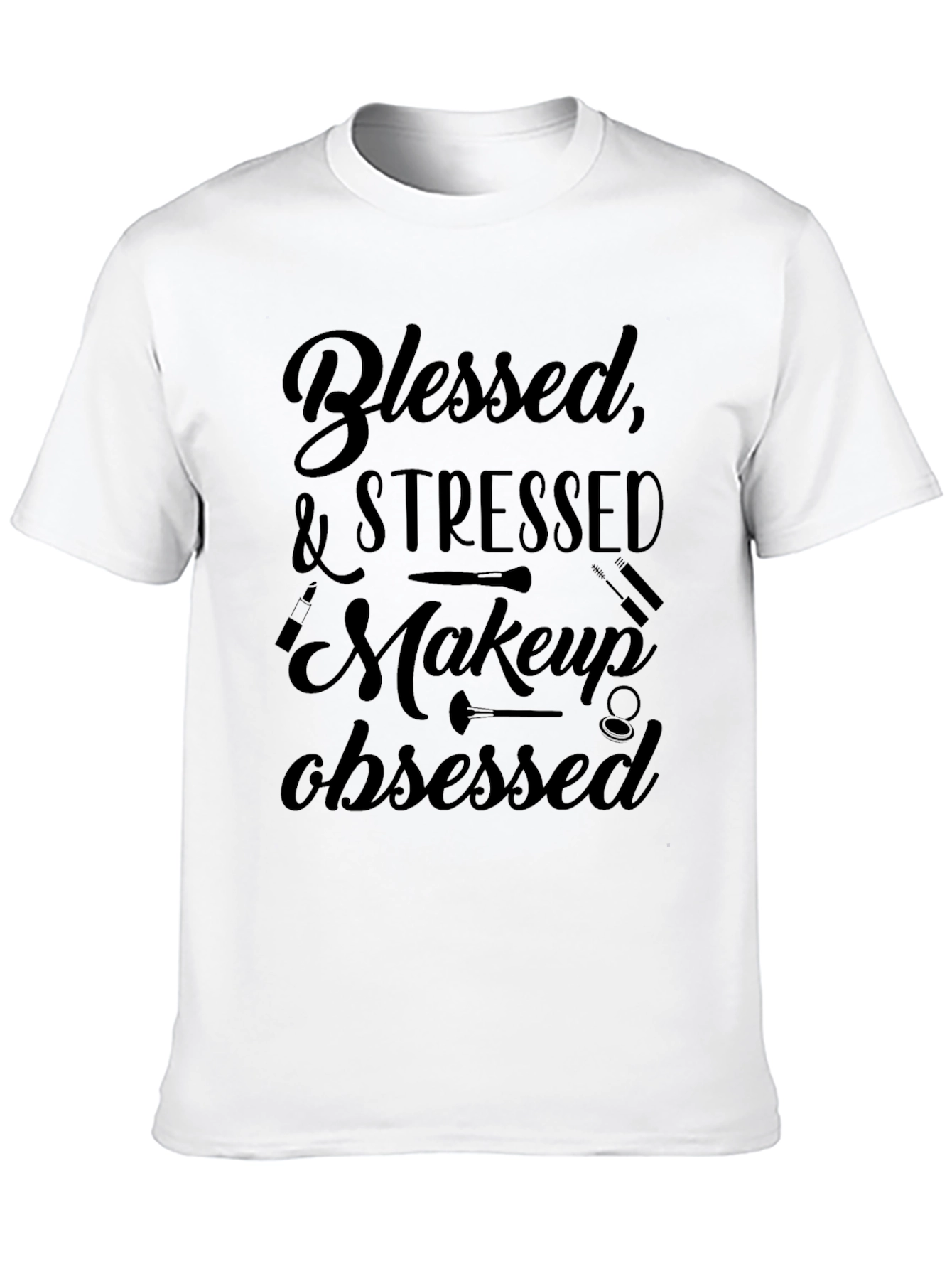 Blessed Stressed Makeup Obsessed Black Graphic Tee