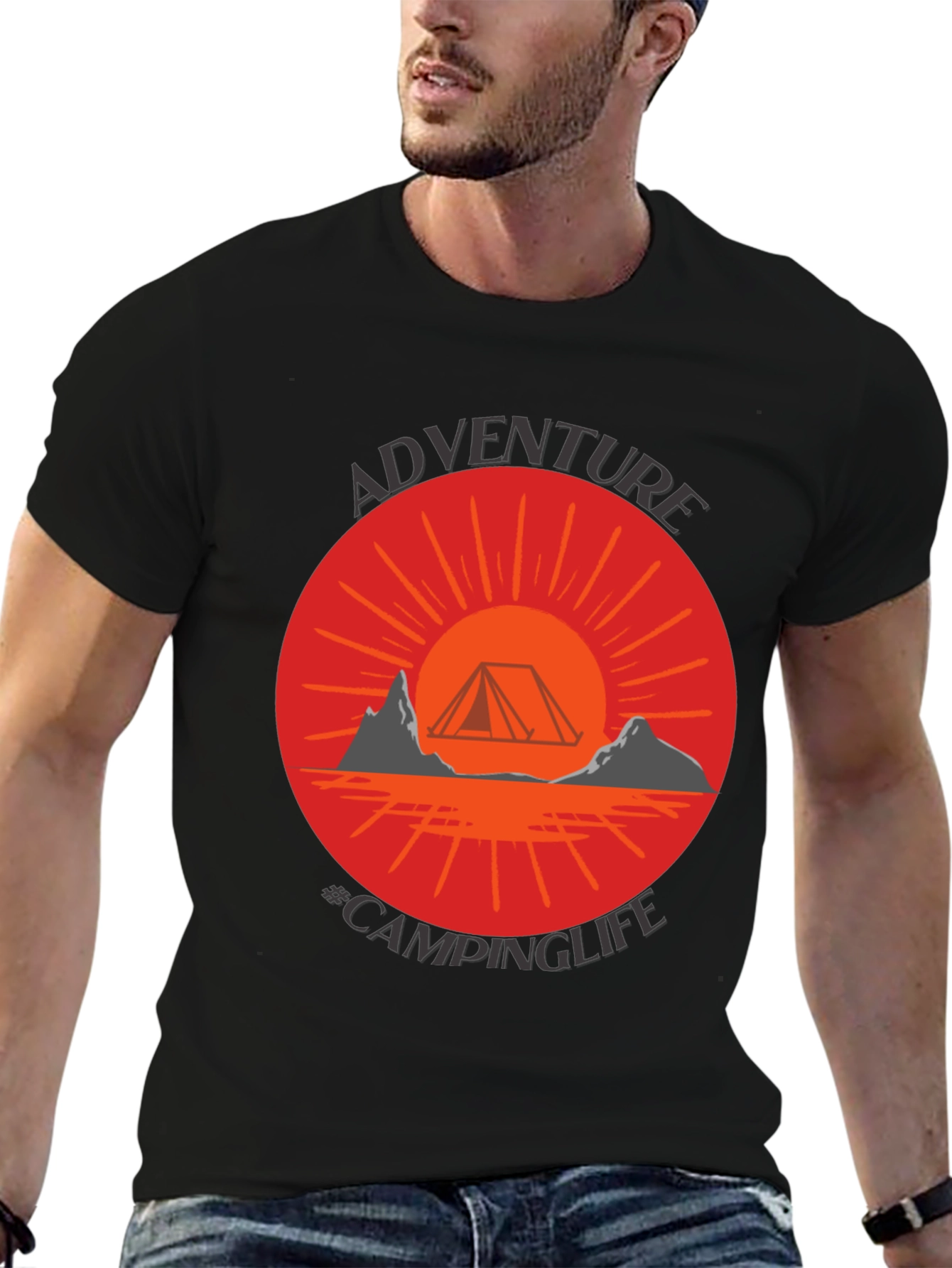 Adventure Camping Life Graphic Tee - Black
