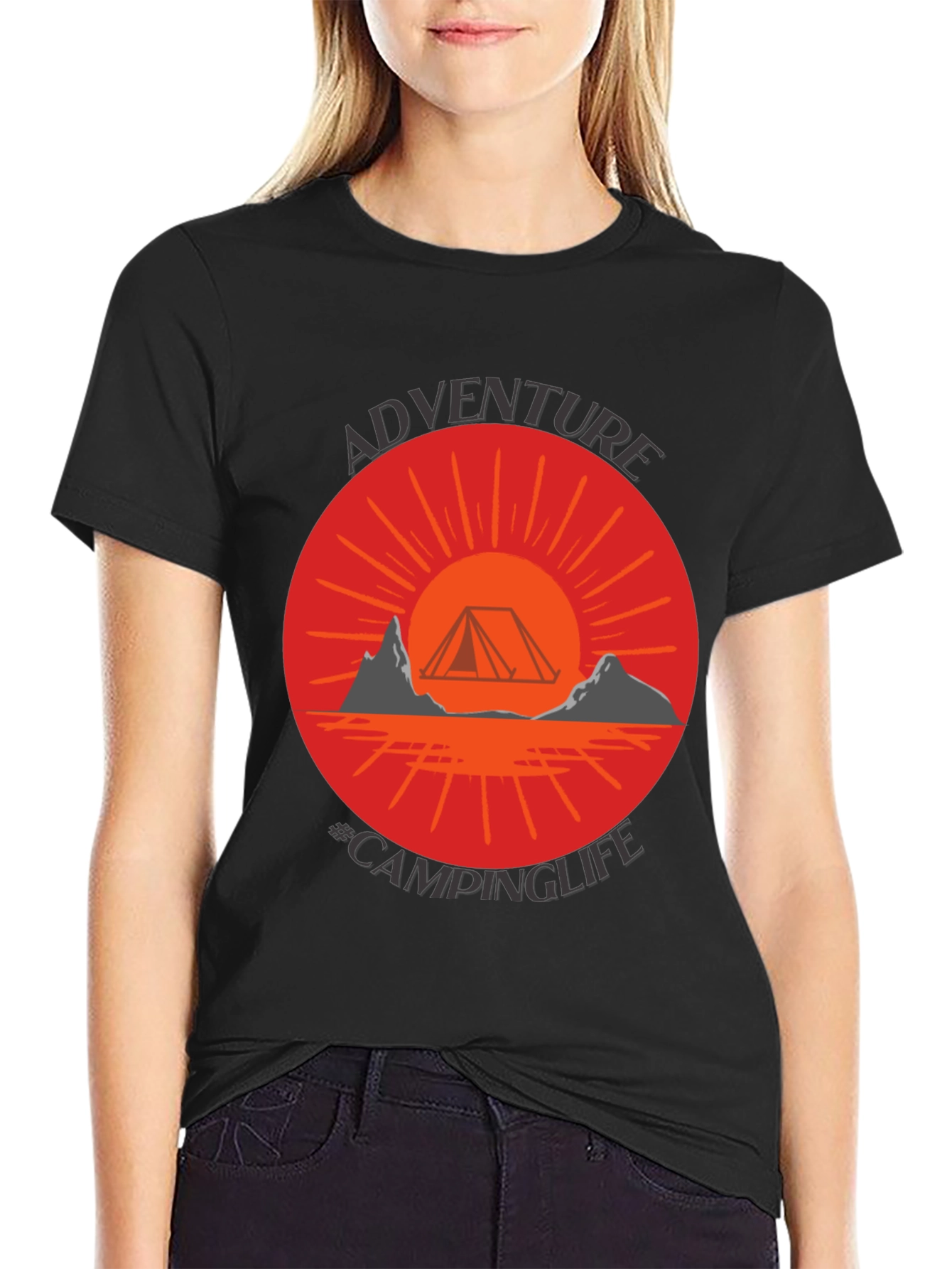 Adventure Camping Life Graphic Tee - Black