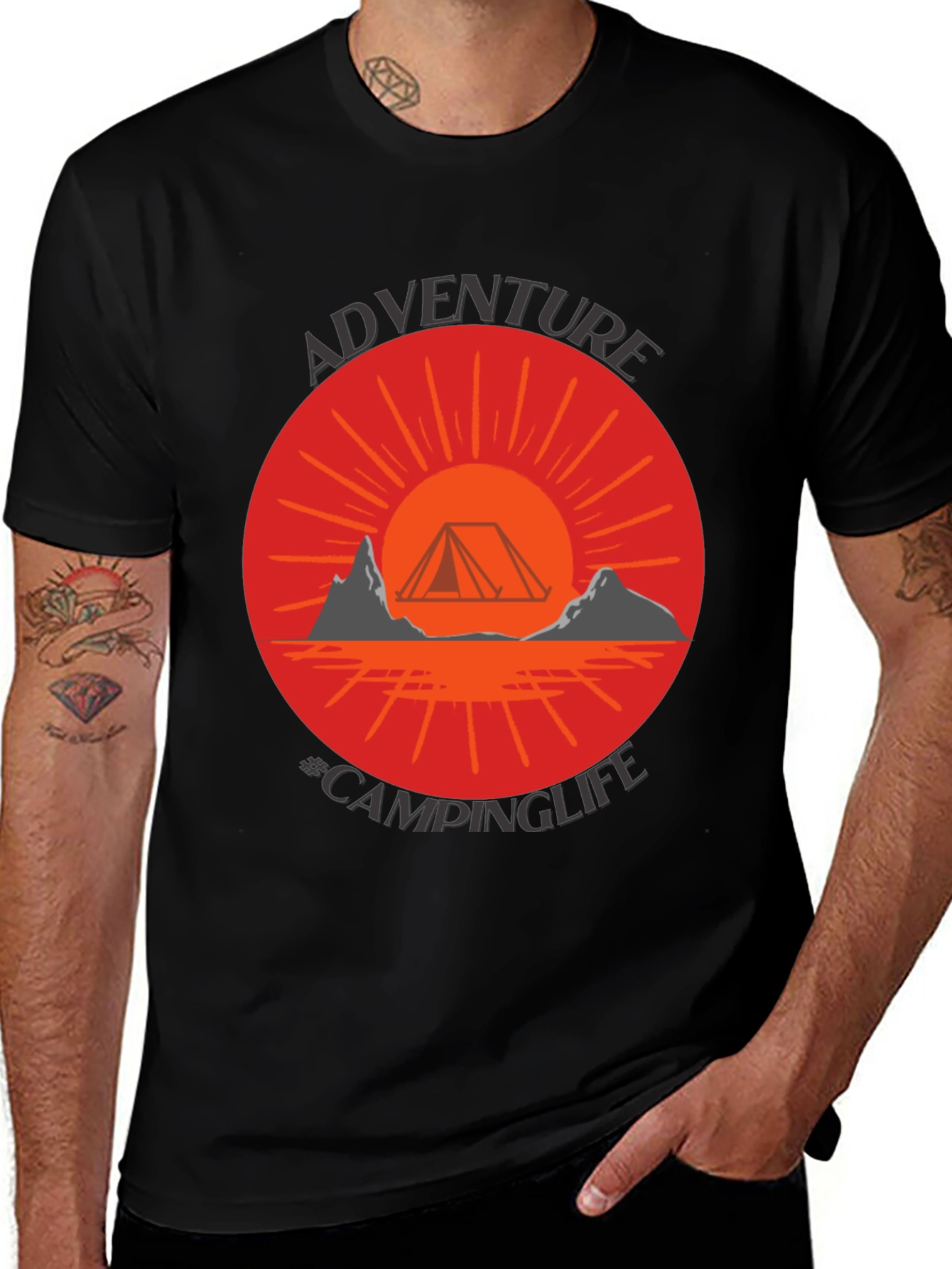 Adventure Camping Life Graphic Tee - Black