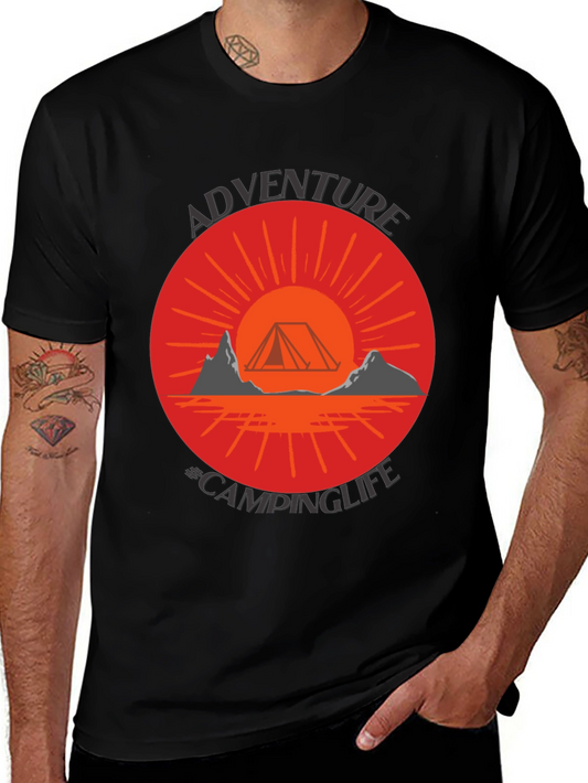 Adventure Camping Life Graphic Tee - Black